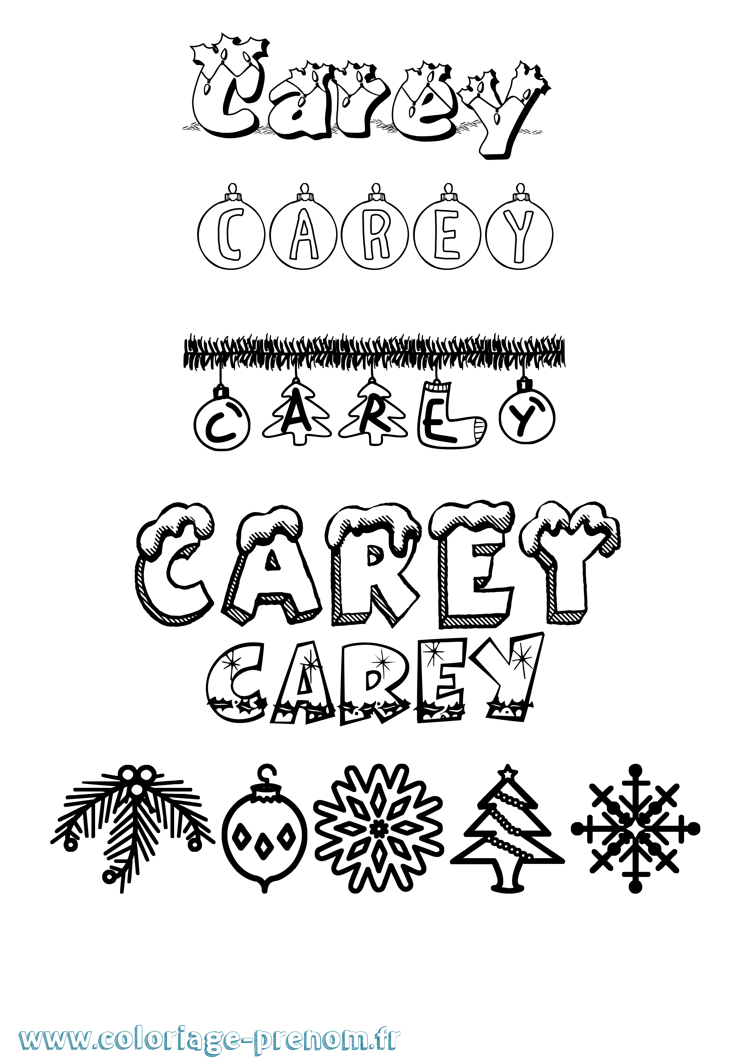 Coloriage prénom Carey Noël