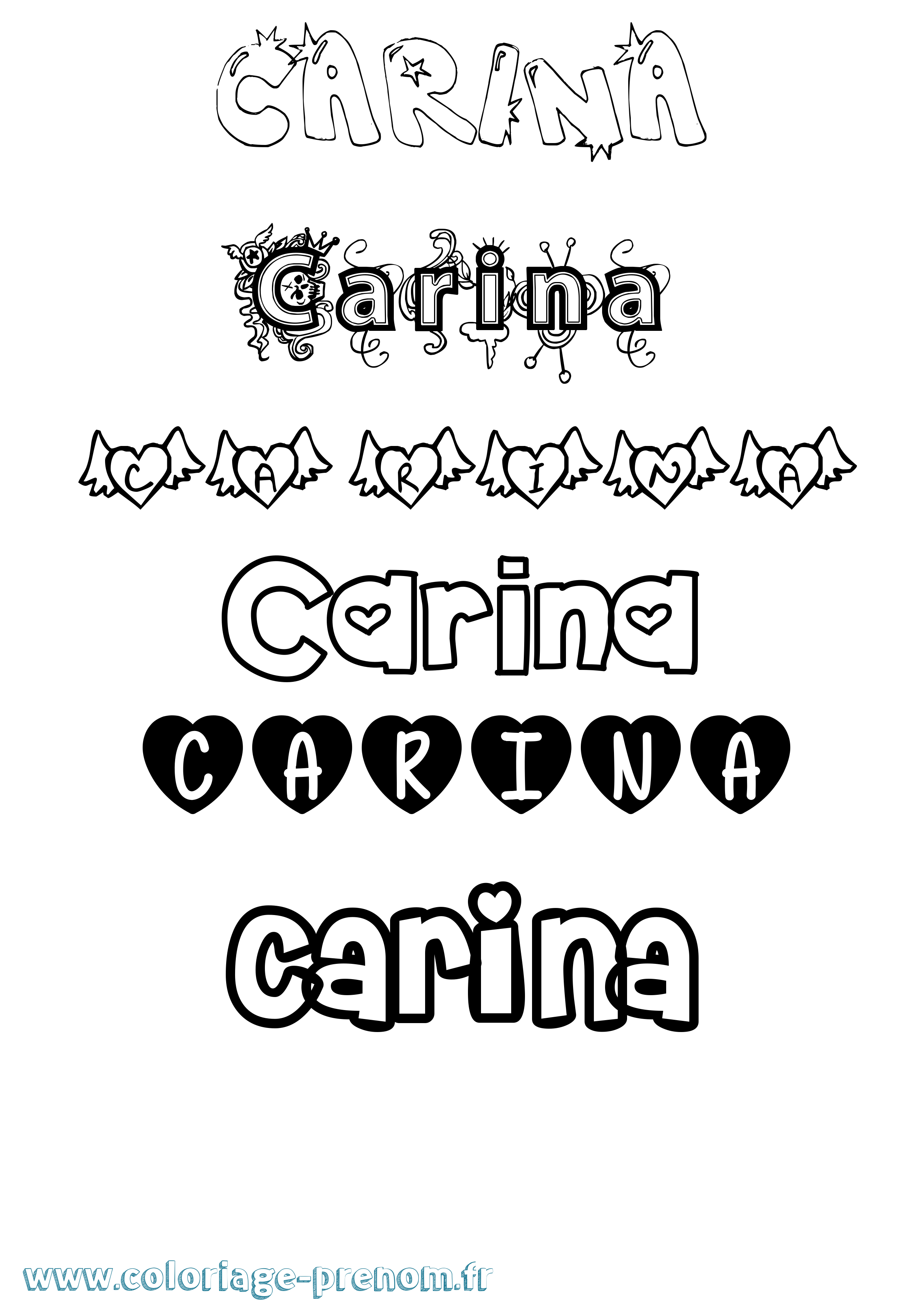 Coloriage Carina Girly Coloriage prénom Carina Girly