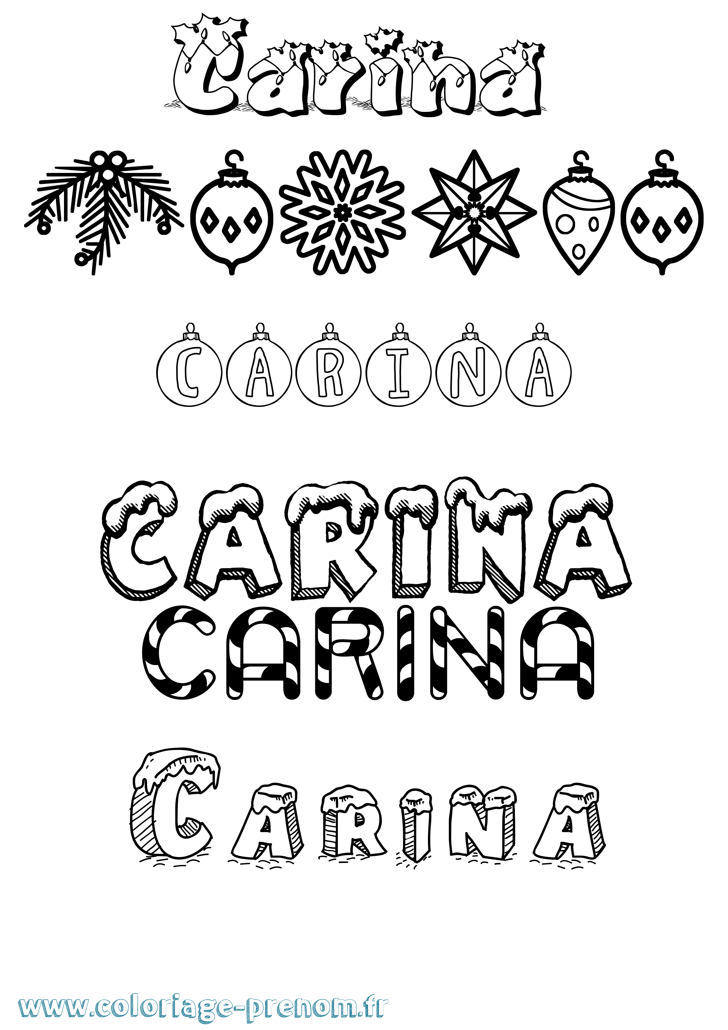 Coloriage Carina Noël Coloriage prénom Carina Noël