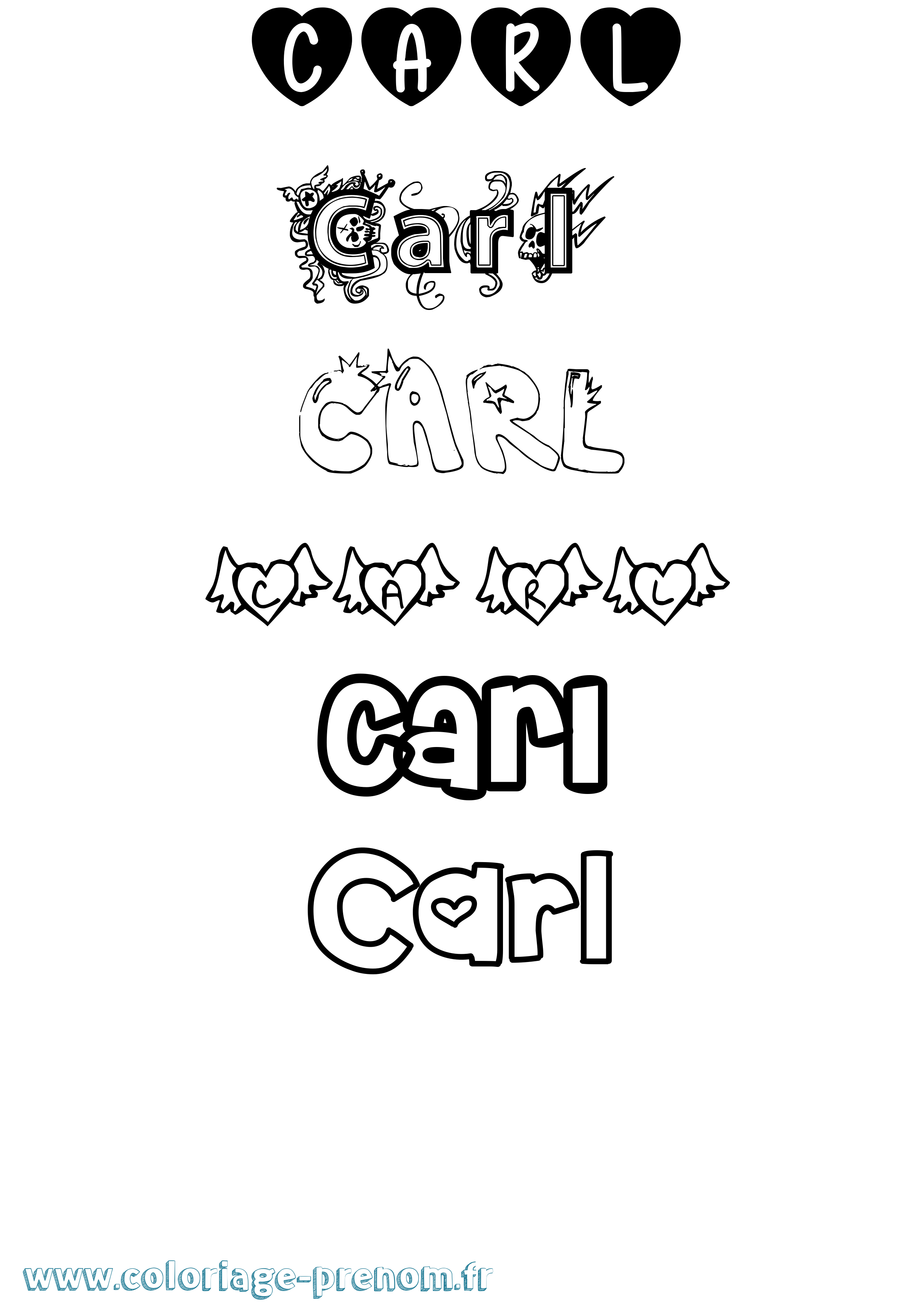 Coloriage prénom Carl Girly