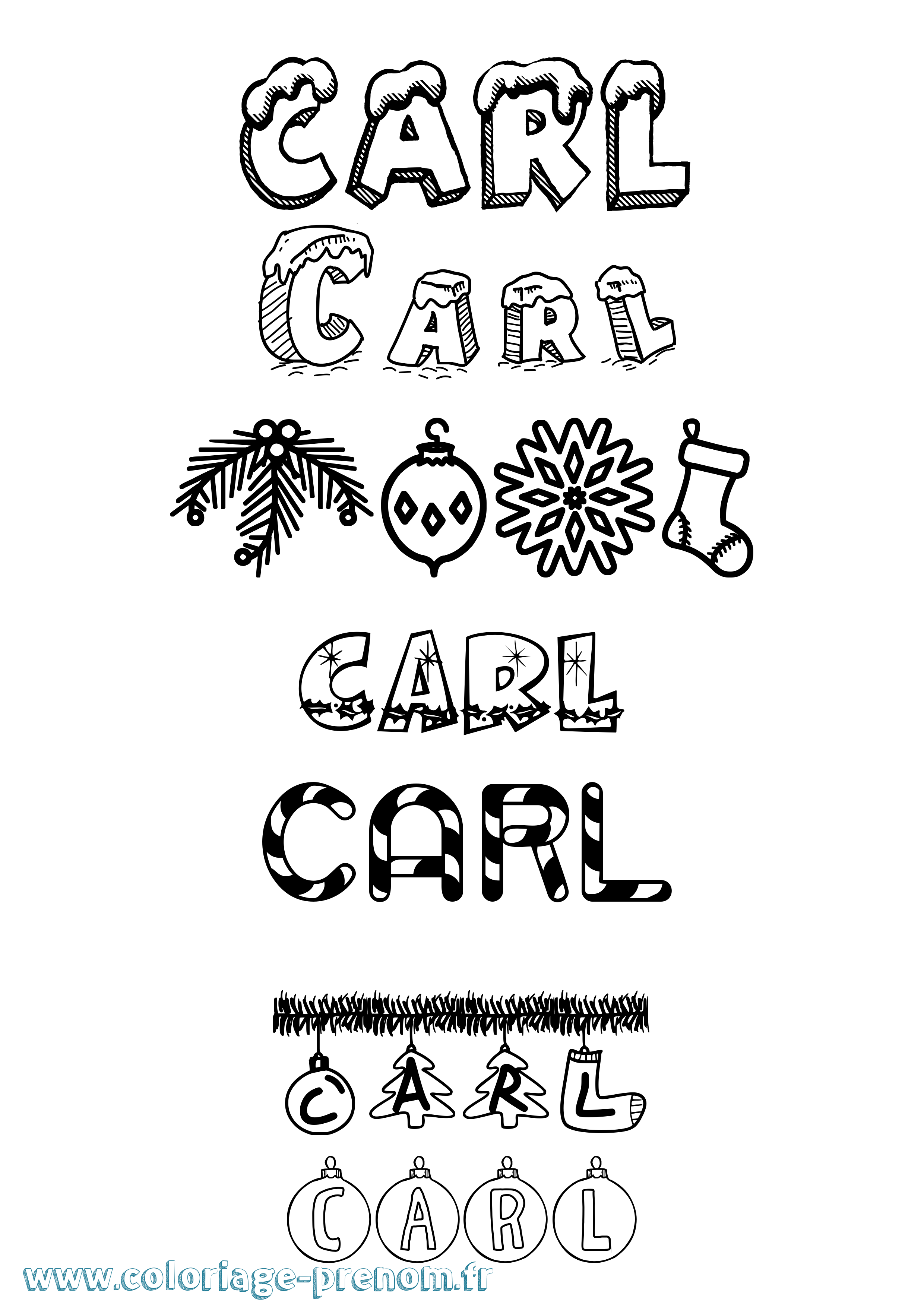 Coloriage prénom Carl Noël