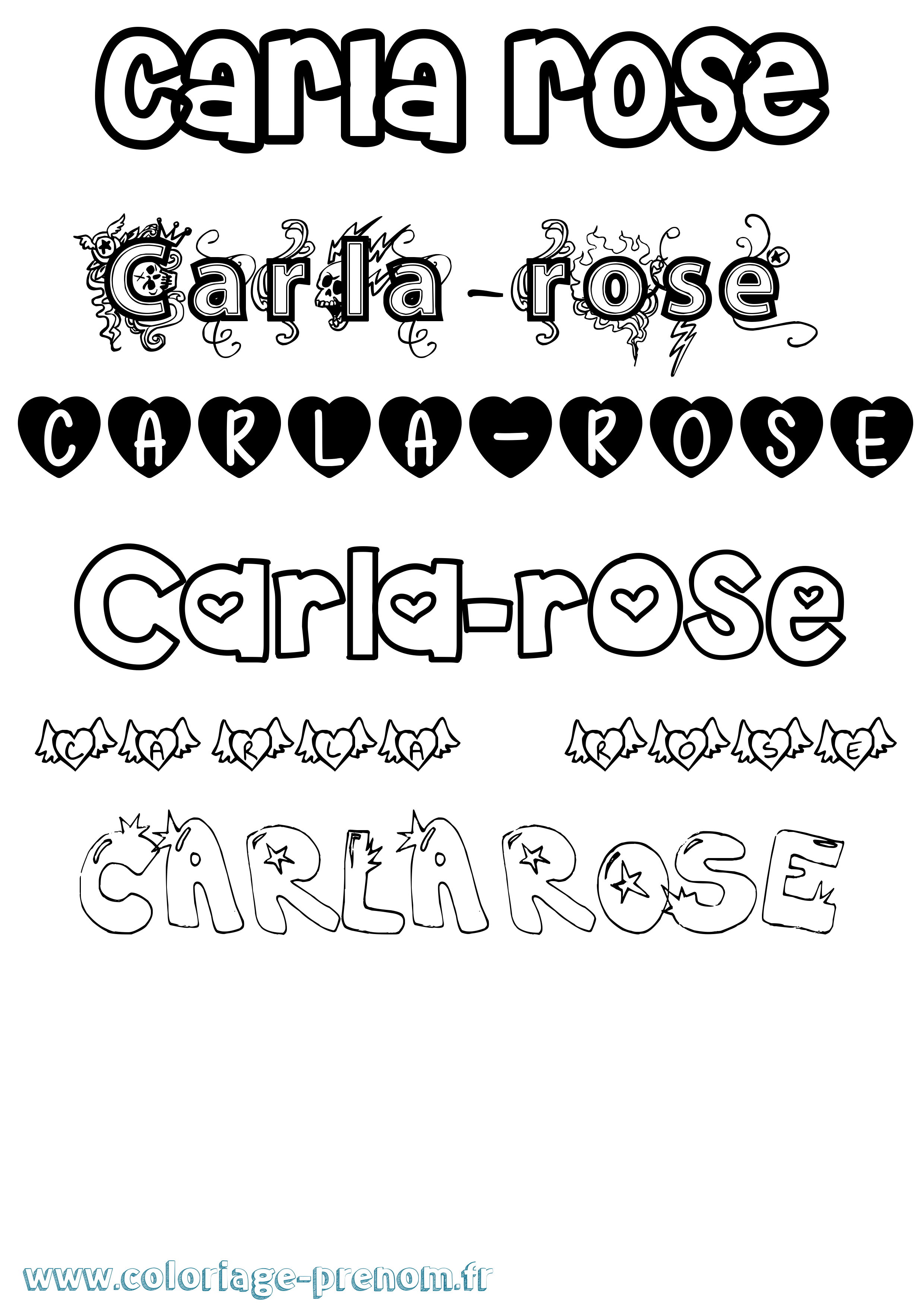 Coloriage prénom Carla-Rose Girly