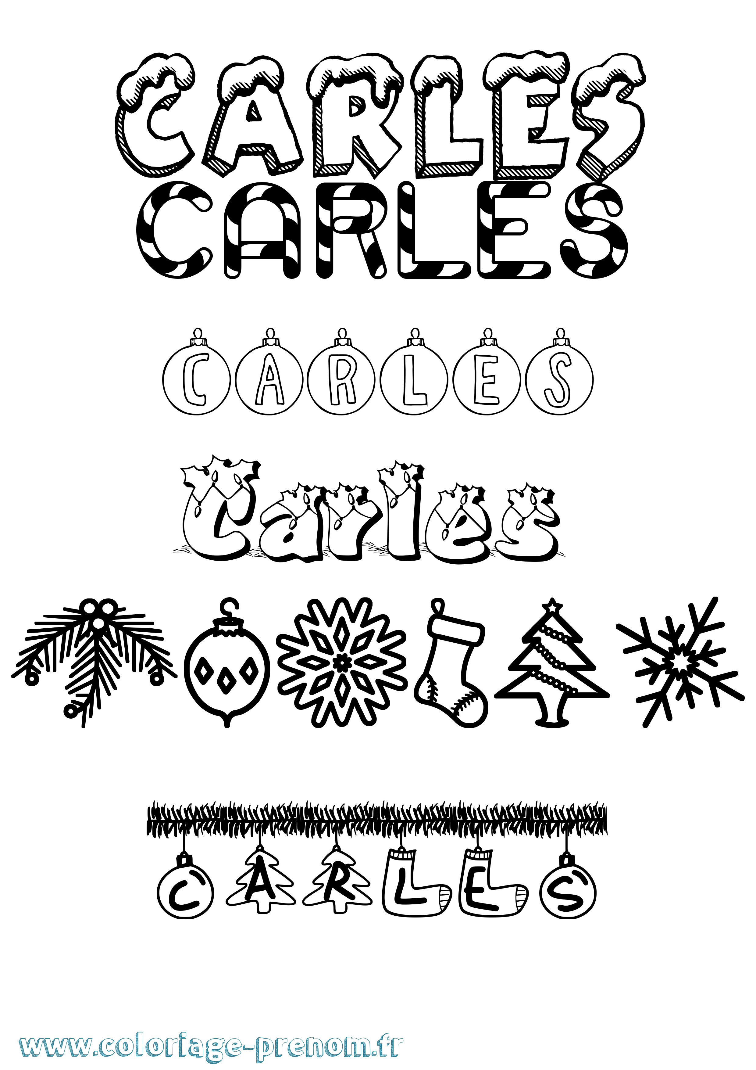 Coloriage Carles Noël Coloriage prénom Carles Noël