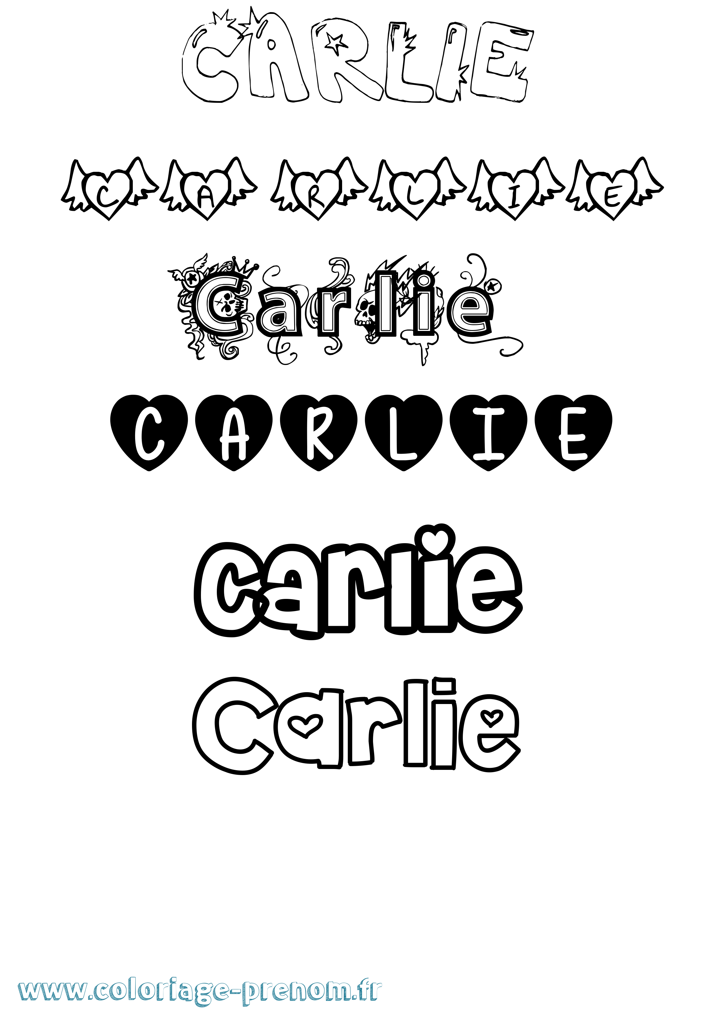 Coloriage prénom Carlie Girly