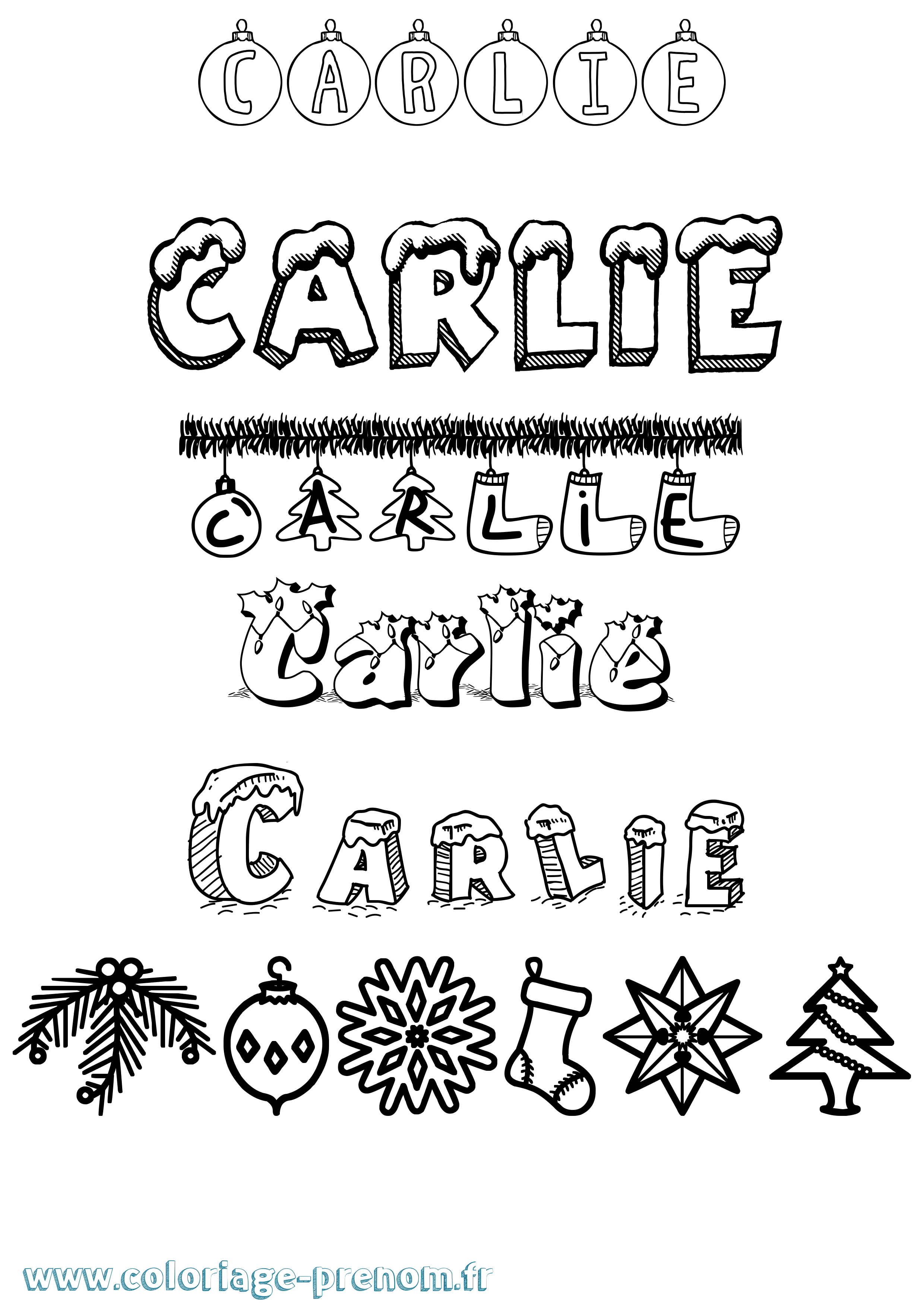 Coloriage prénom Carlie Noël
