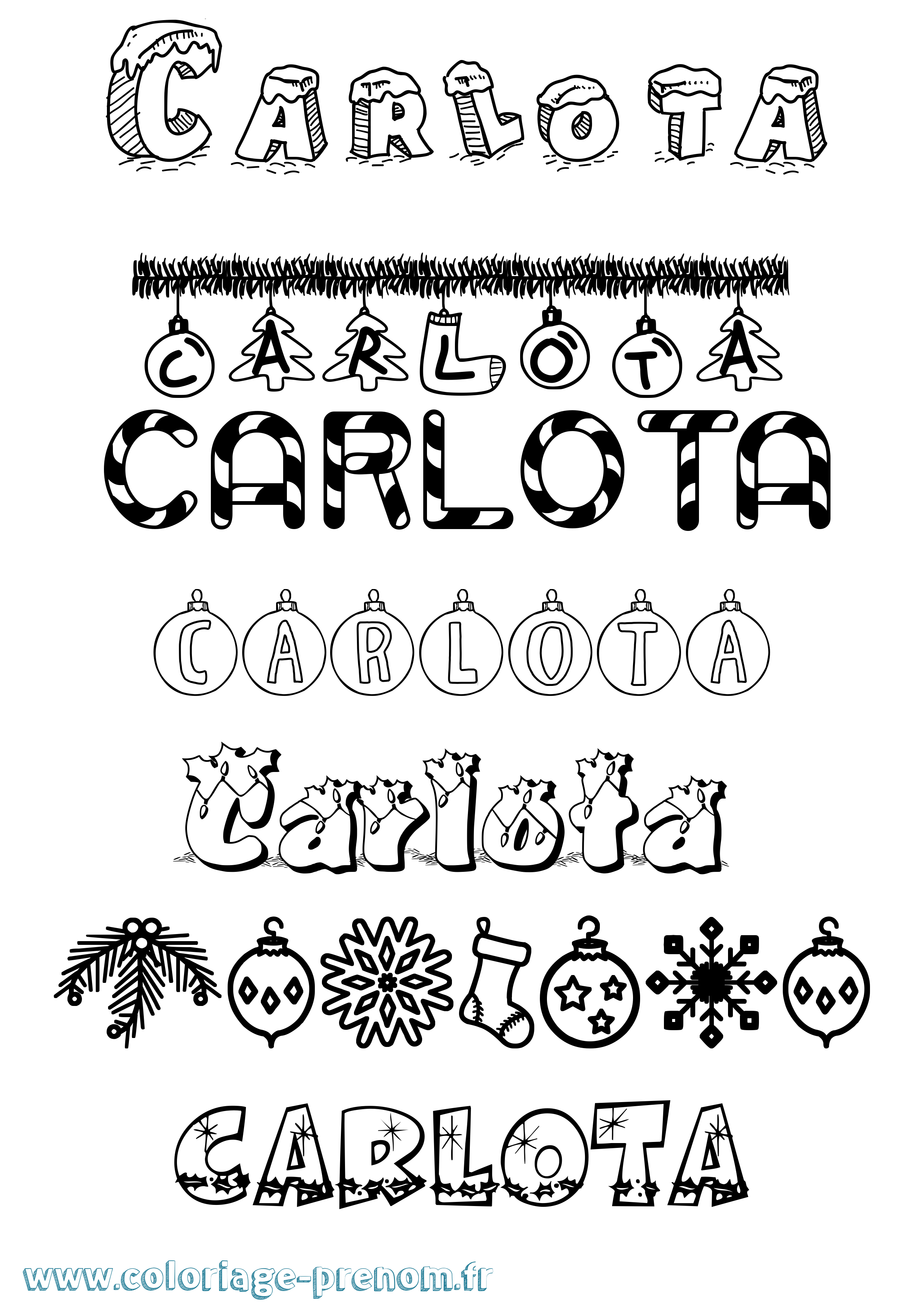 Coloriage prénom Carlota Noël