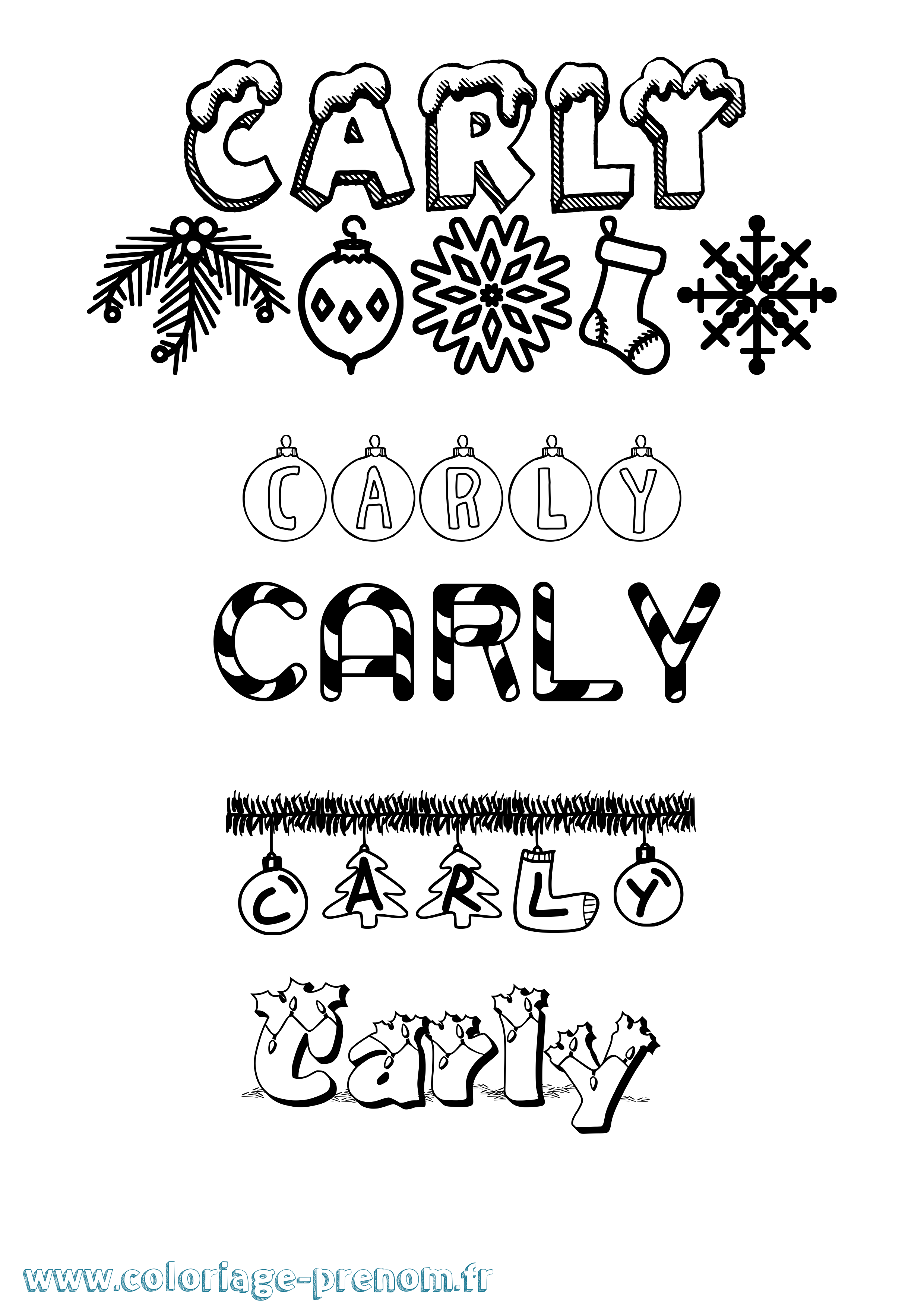Coloriage prénom Carly Noël
