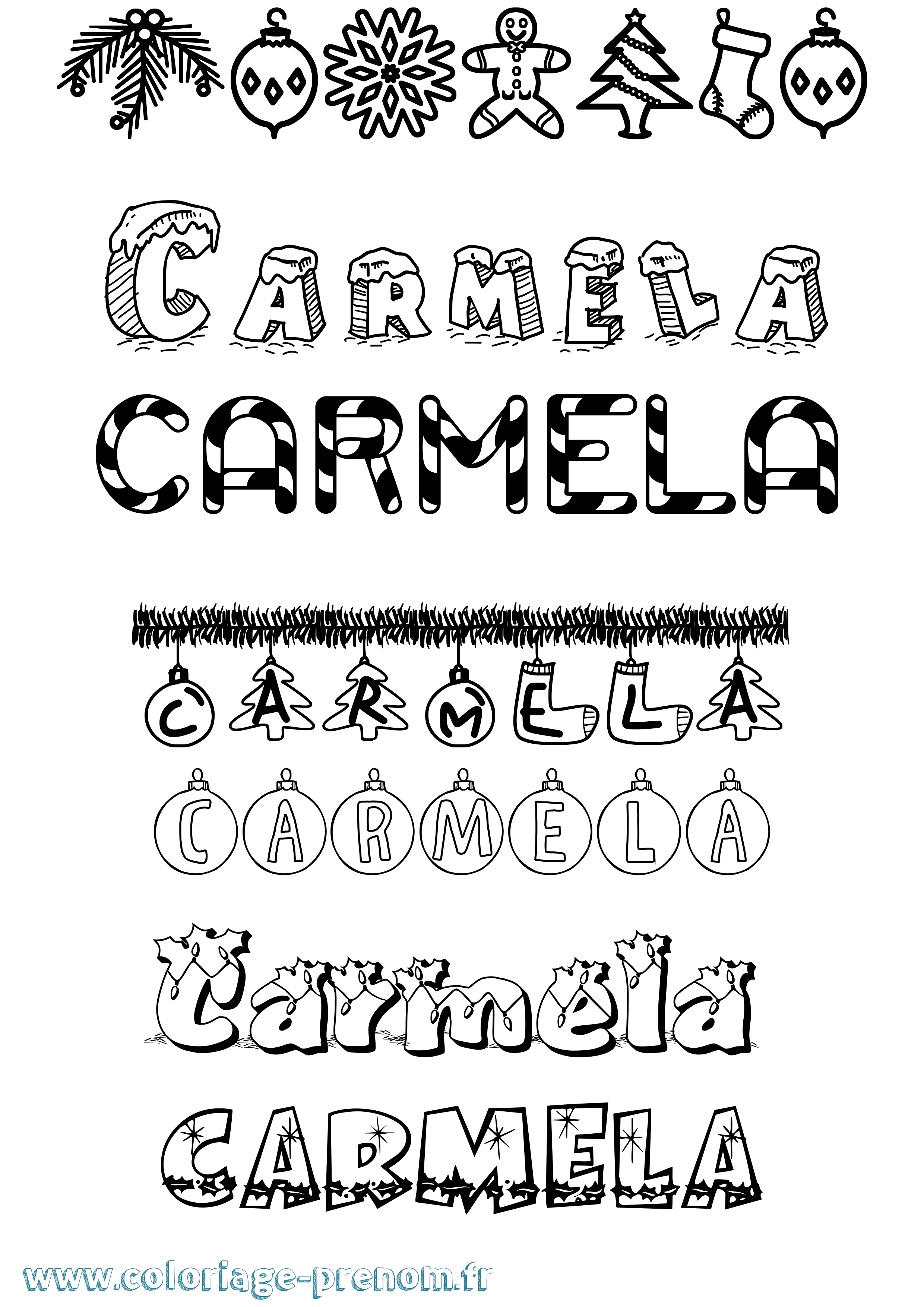 Coloriage Carmela Noël Coloriage prénom Carmela Noël