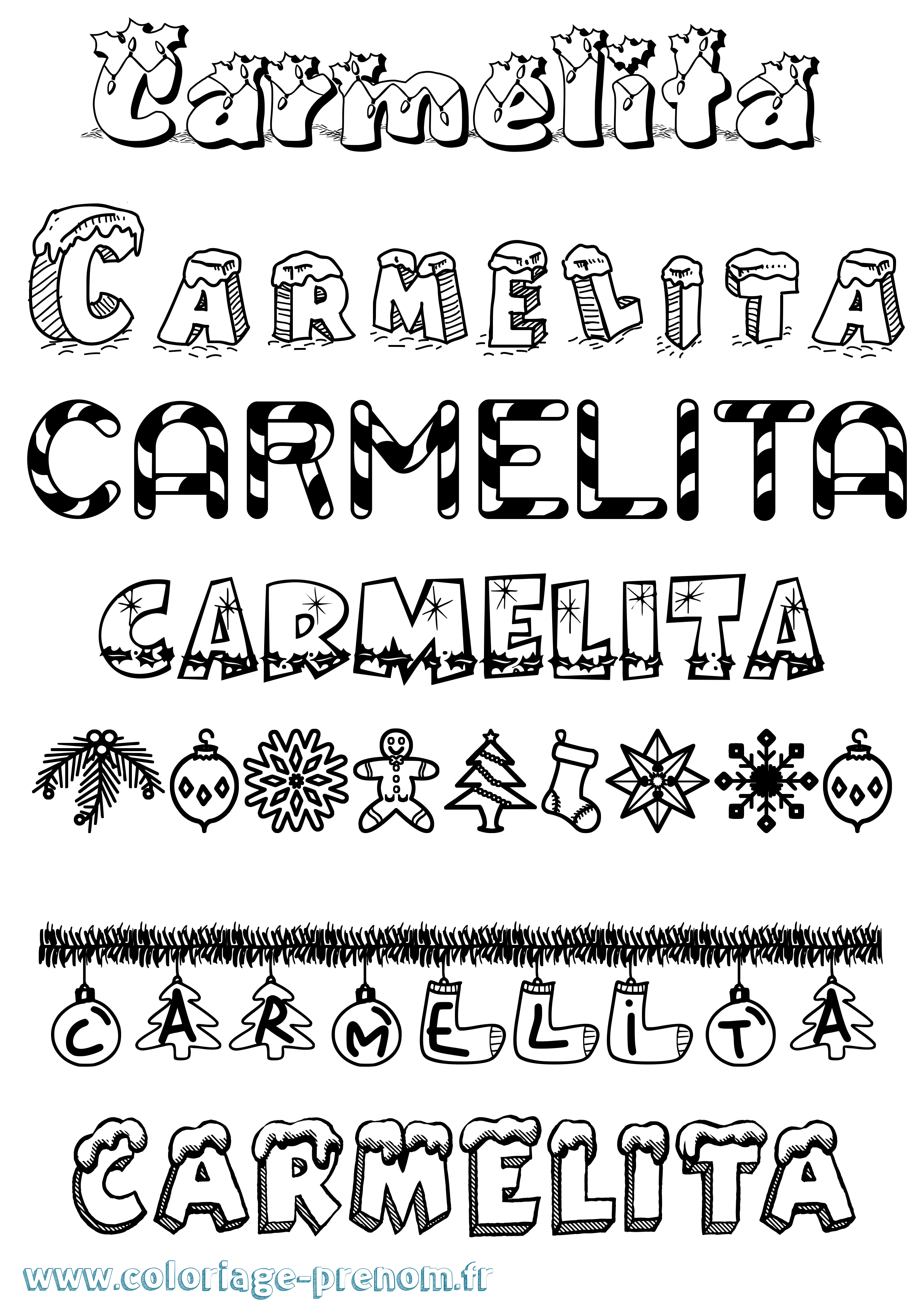 Coloriage prénom Carmelita Noël