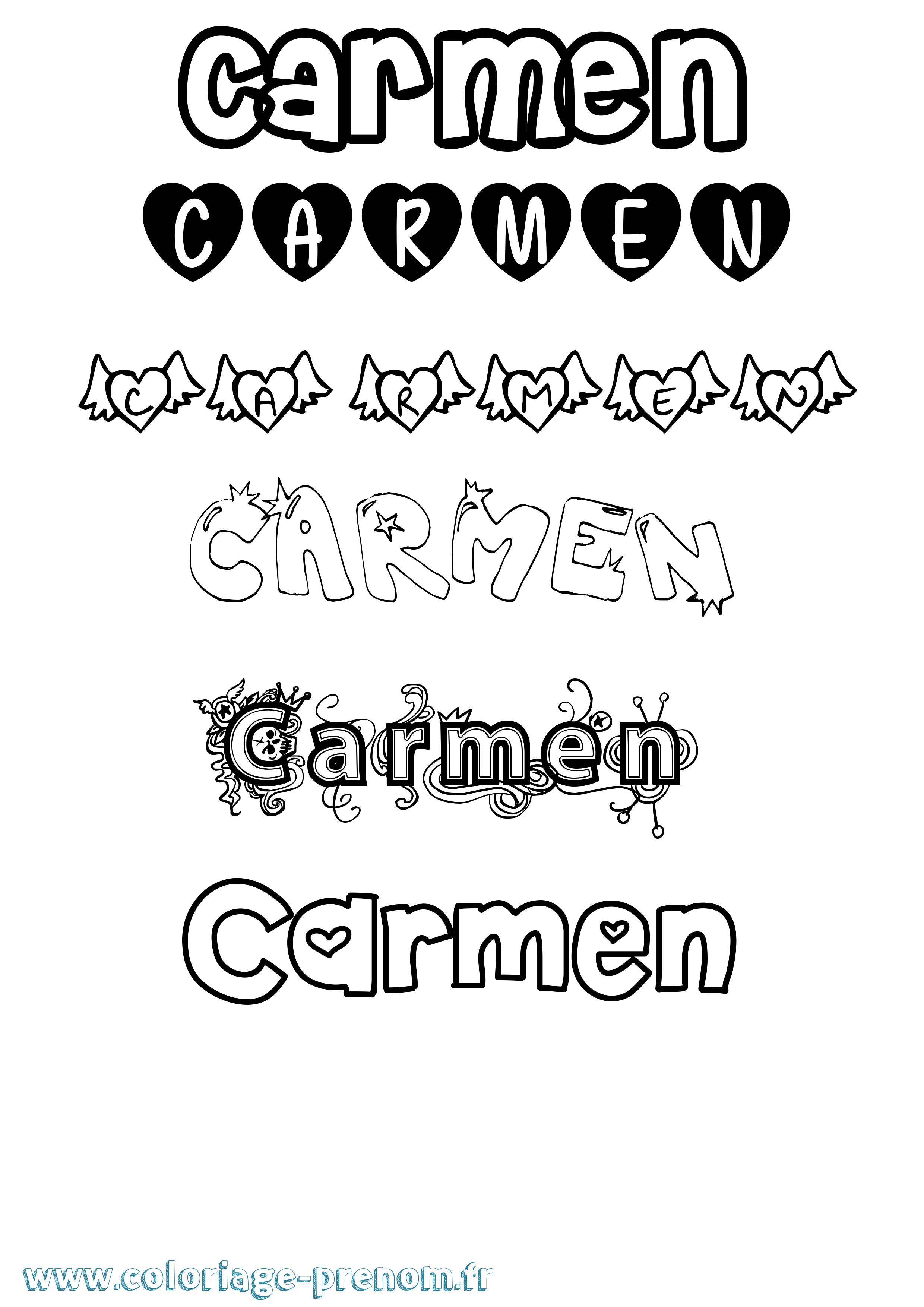 Coloriage prénom Carmen Girly
