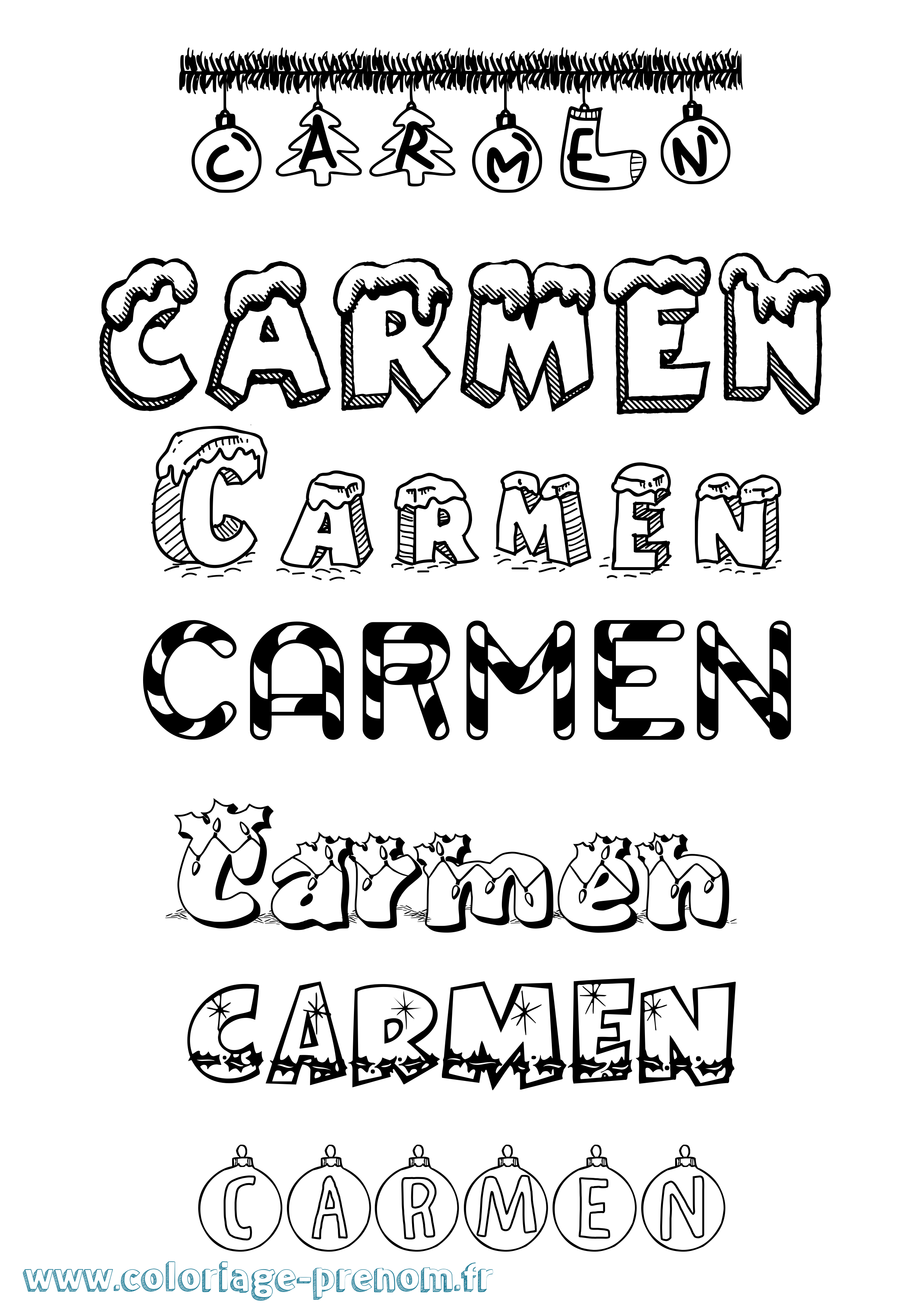 Coloriage prénom Carmen Noël