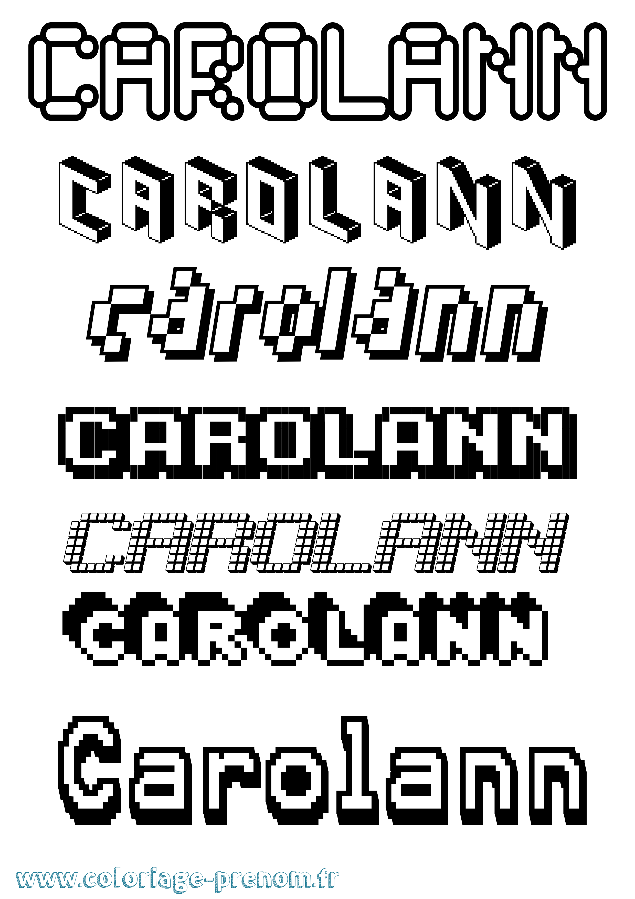 Coloriage prénom Carolann Pixel