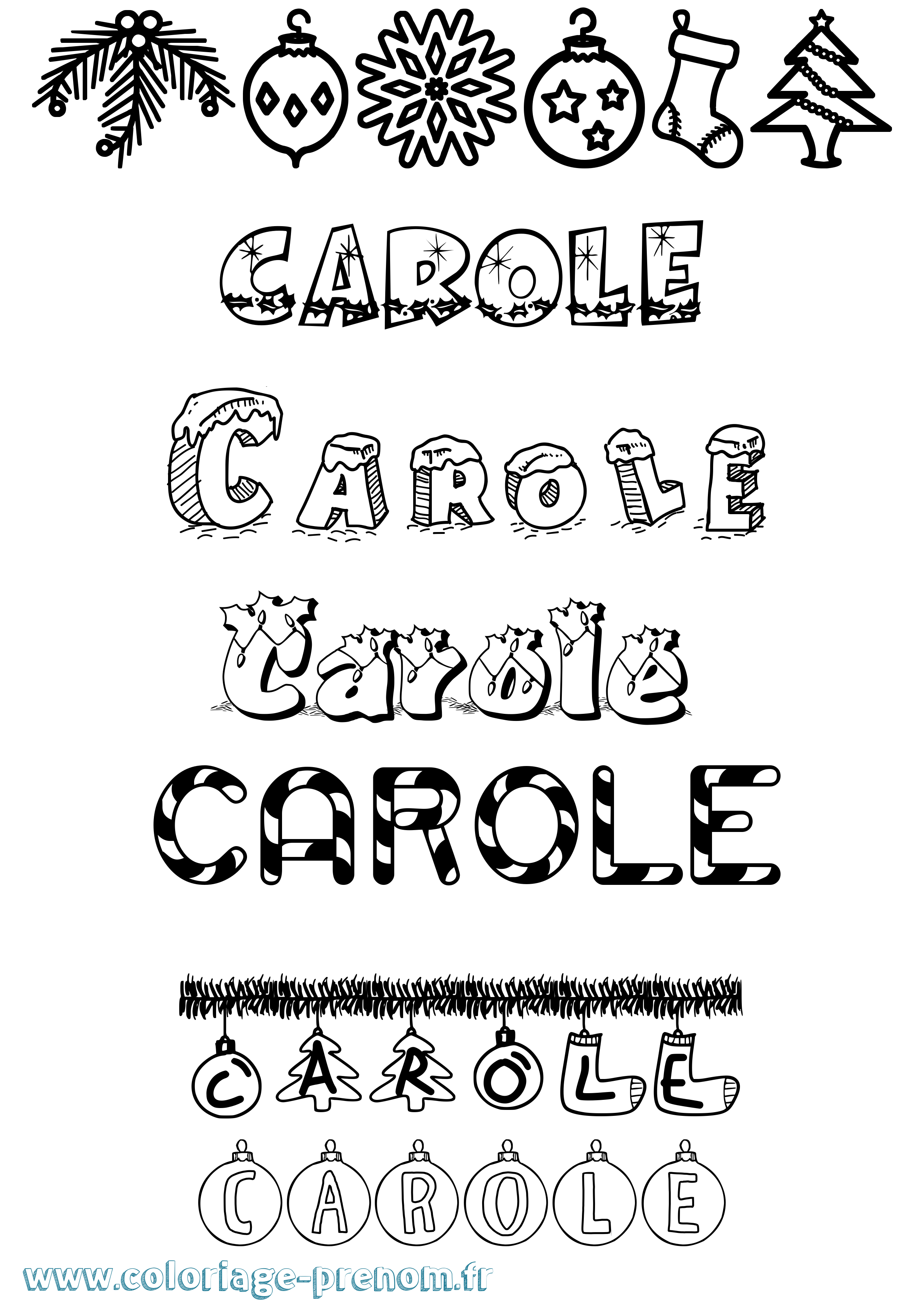 Coloriage prénom Carole Noël