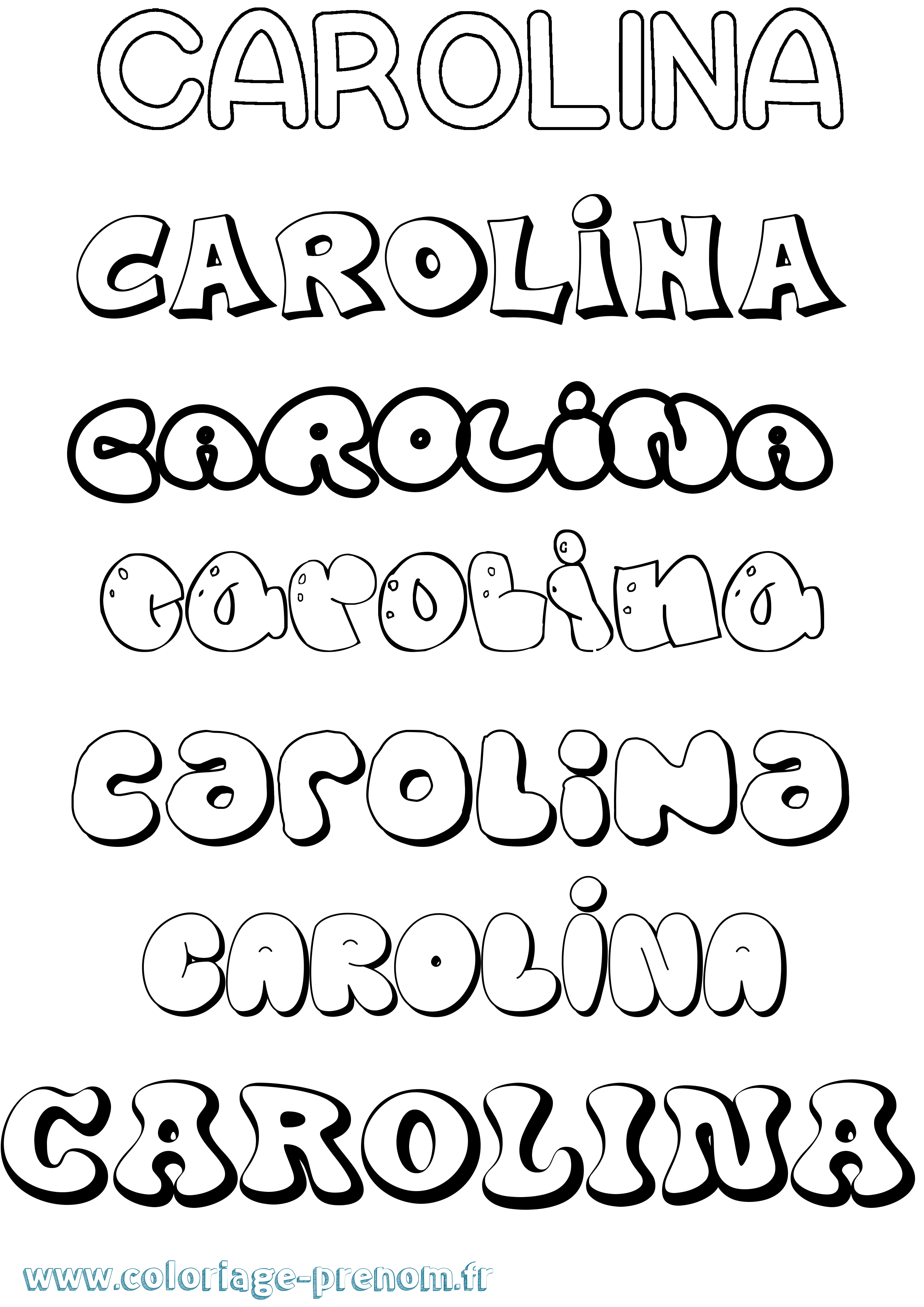 Coloriage prénom Carolina Bubble