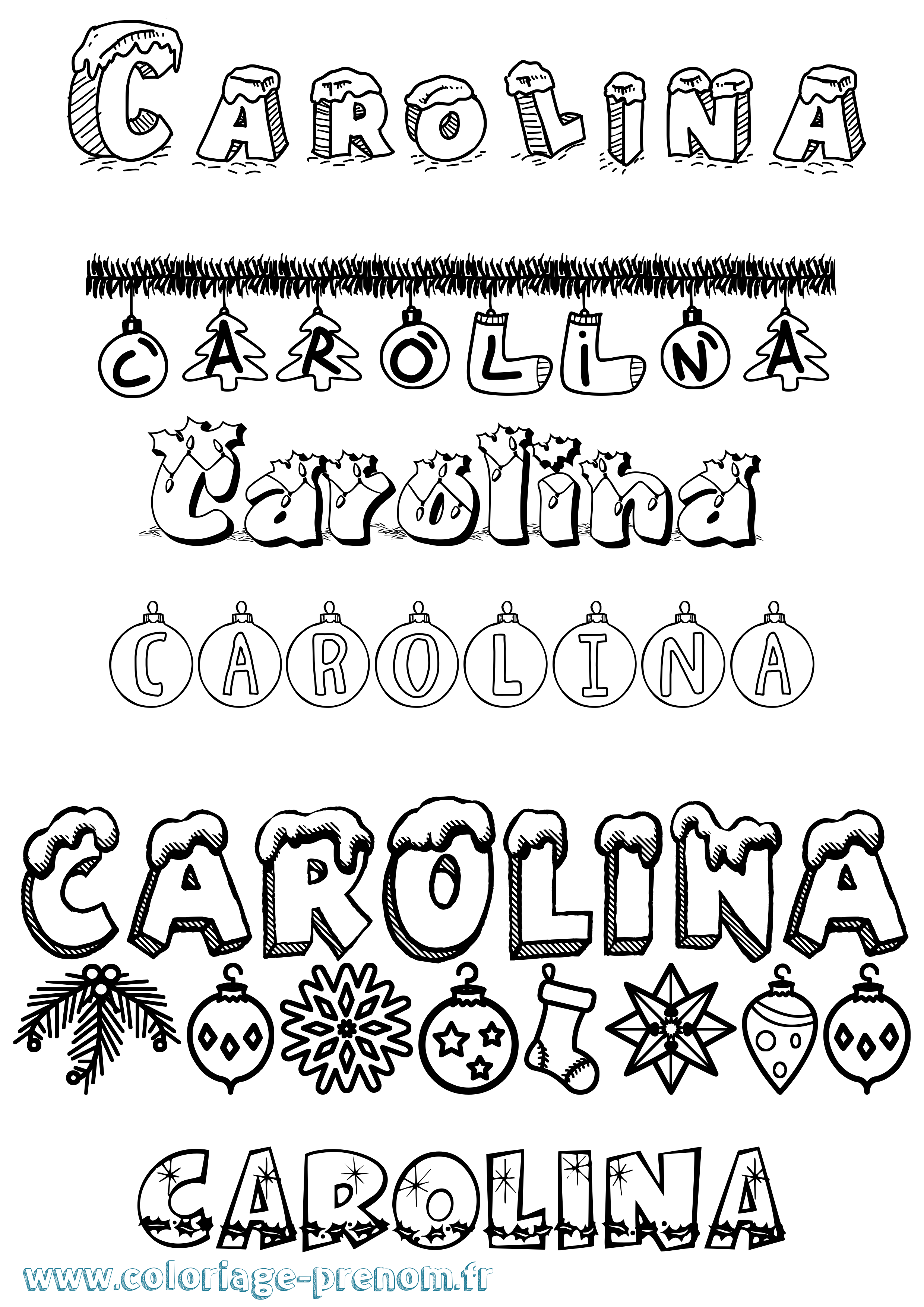 Coloriage prénom Carolina Noël
