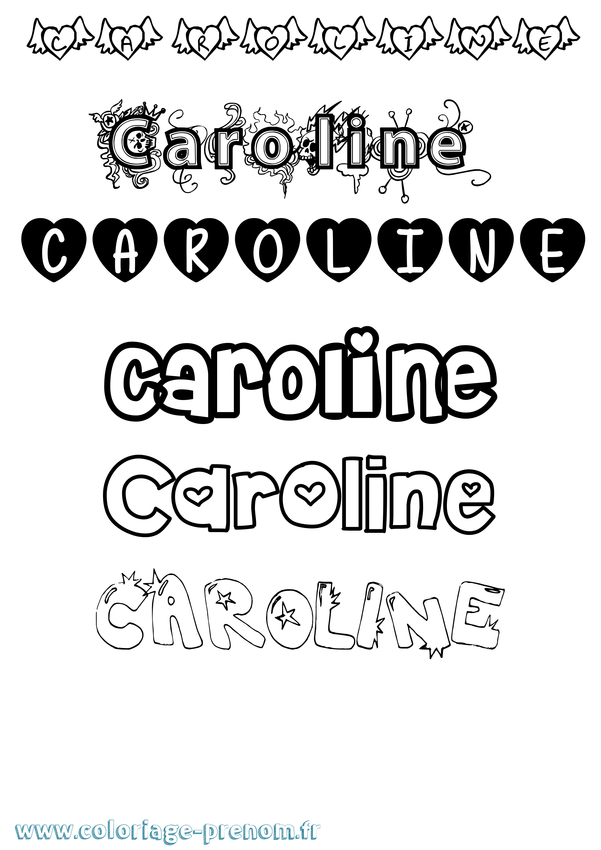 Coloriage prénom Caroline Girly