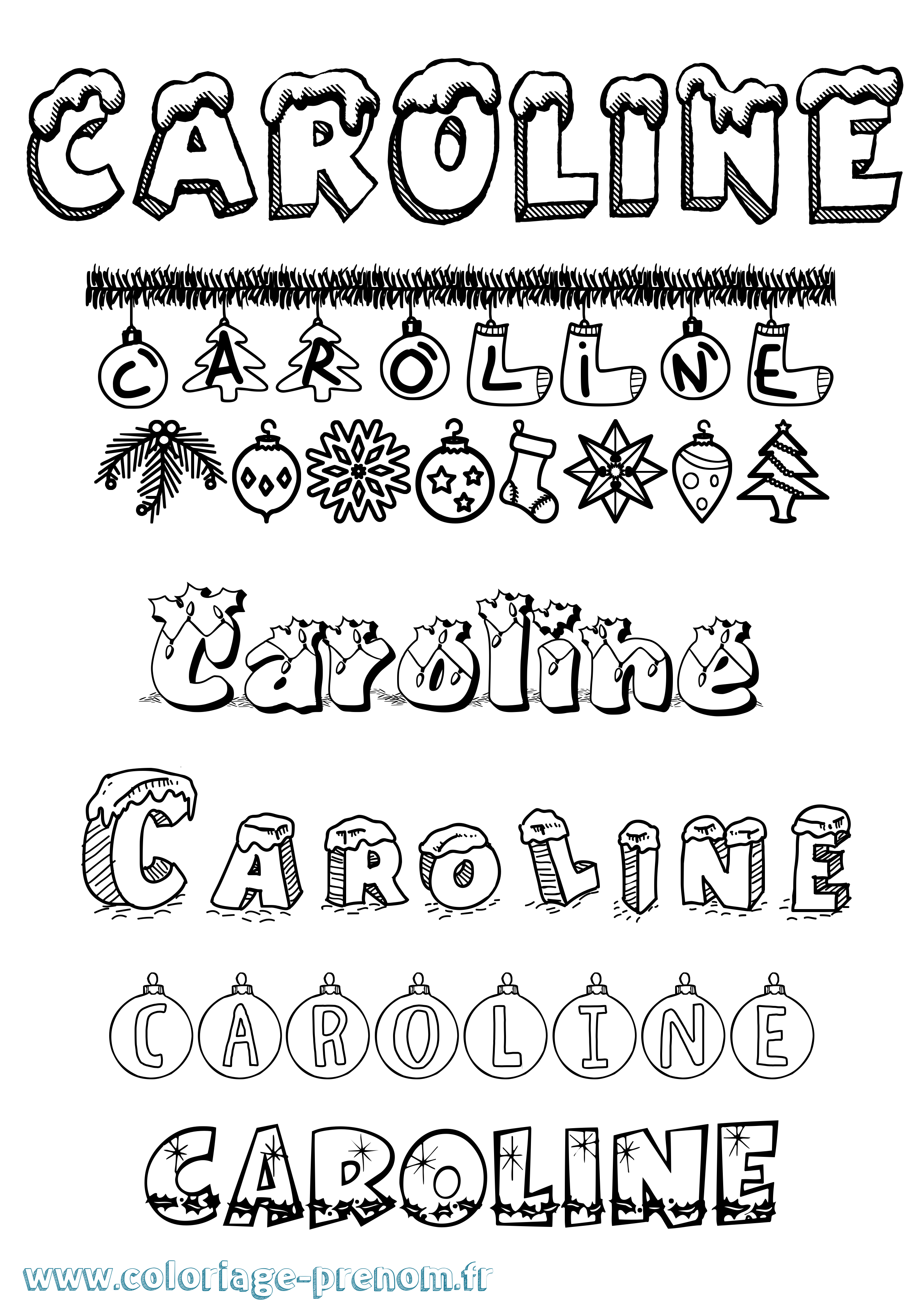 Coloriage prénom Caroline Noël