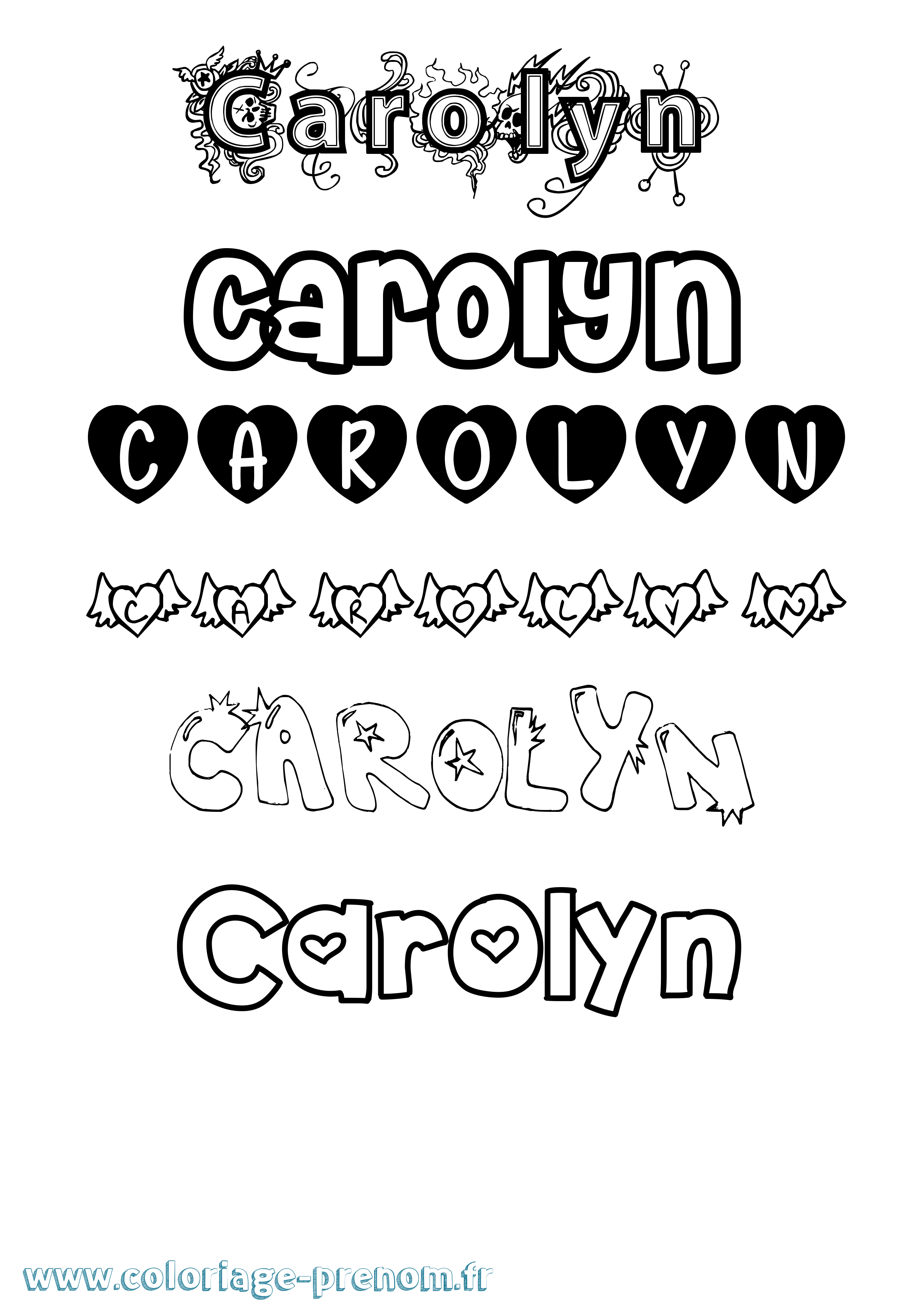 Coloriage prénom Carolyn Girly