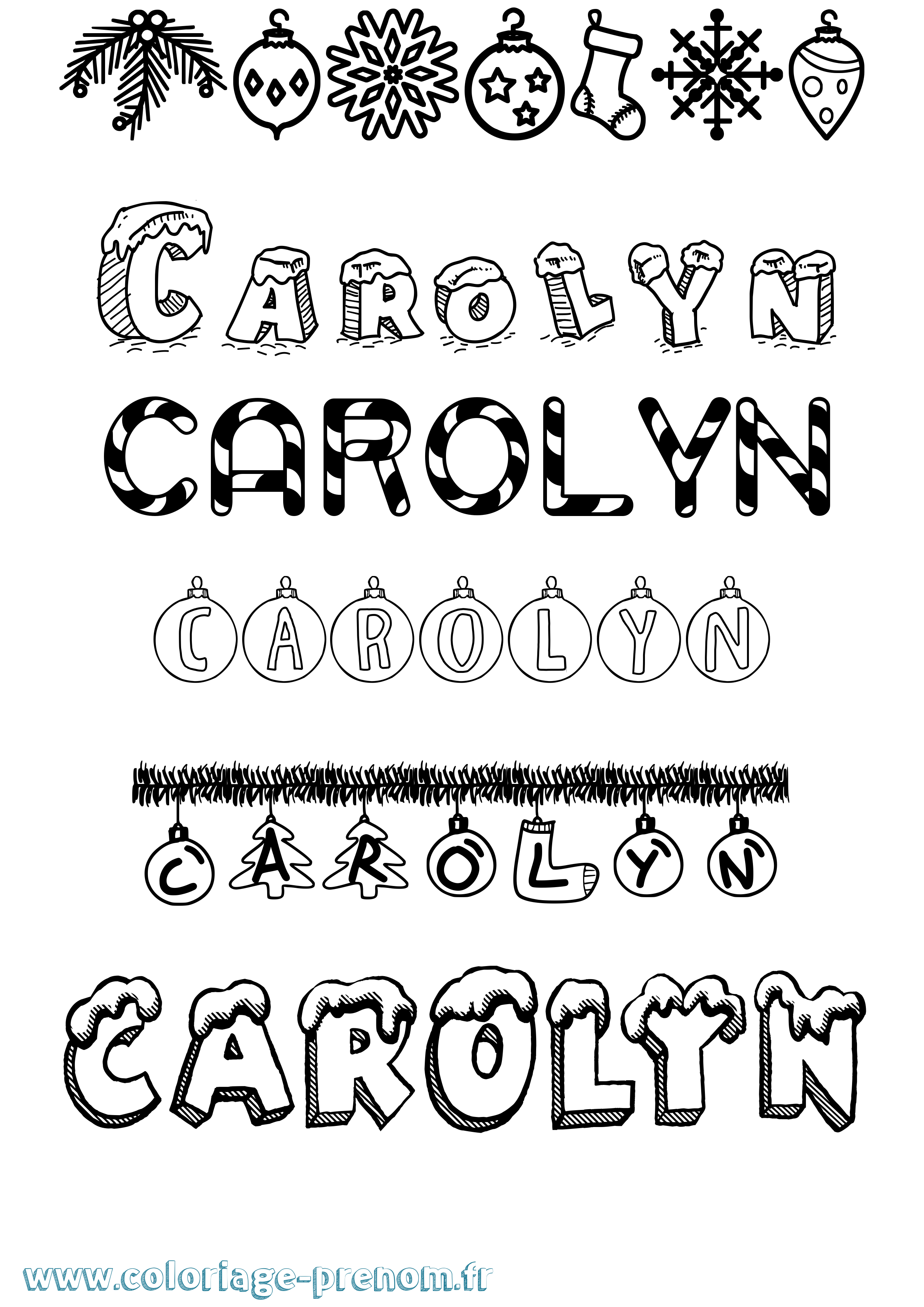Coloriage prénom Carolyn Noël