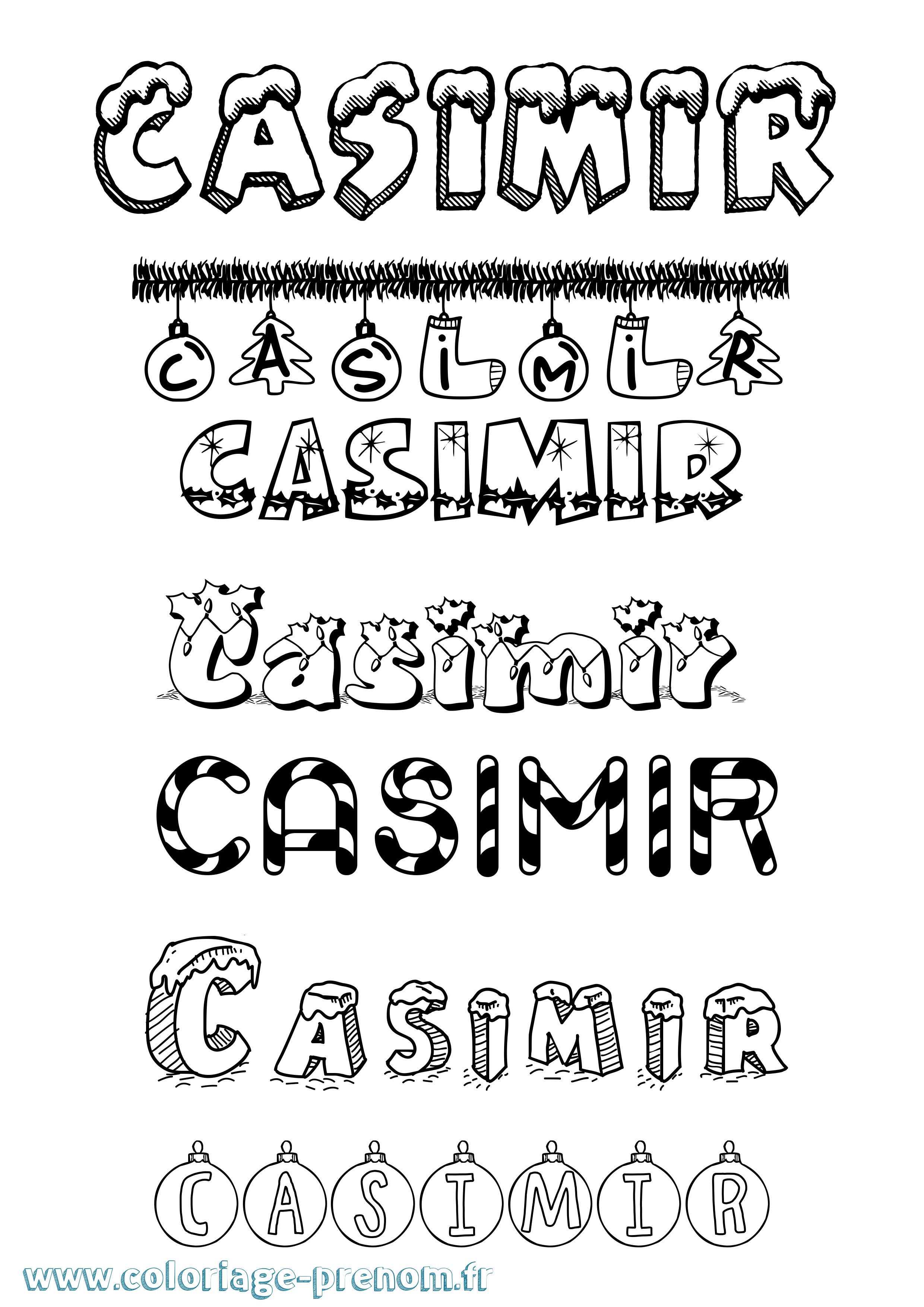 Coloriage prénom Casimir Noël