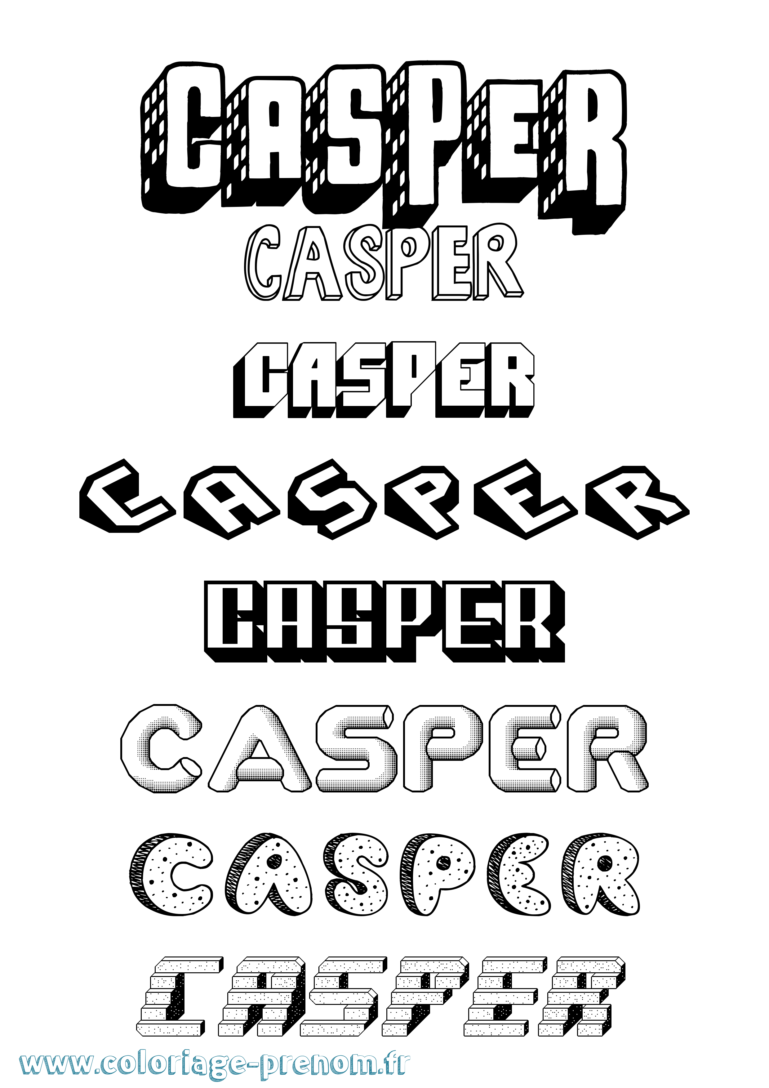Coloriage prénom Casper Effet 3D