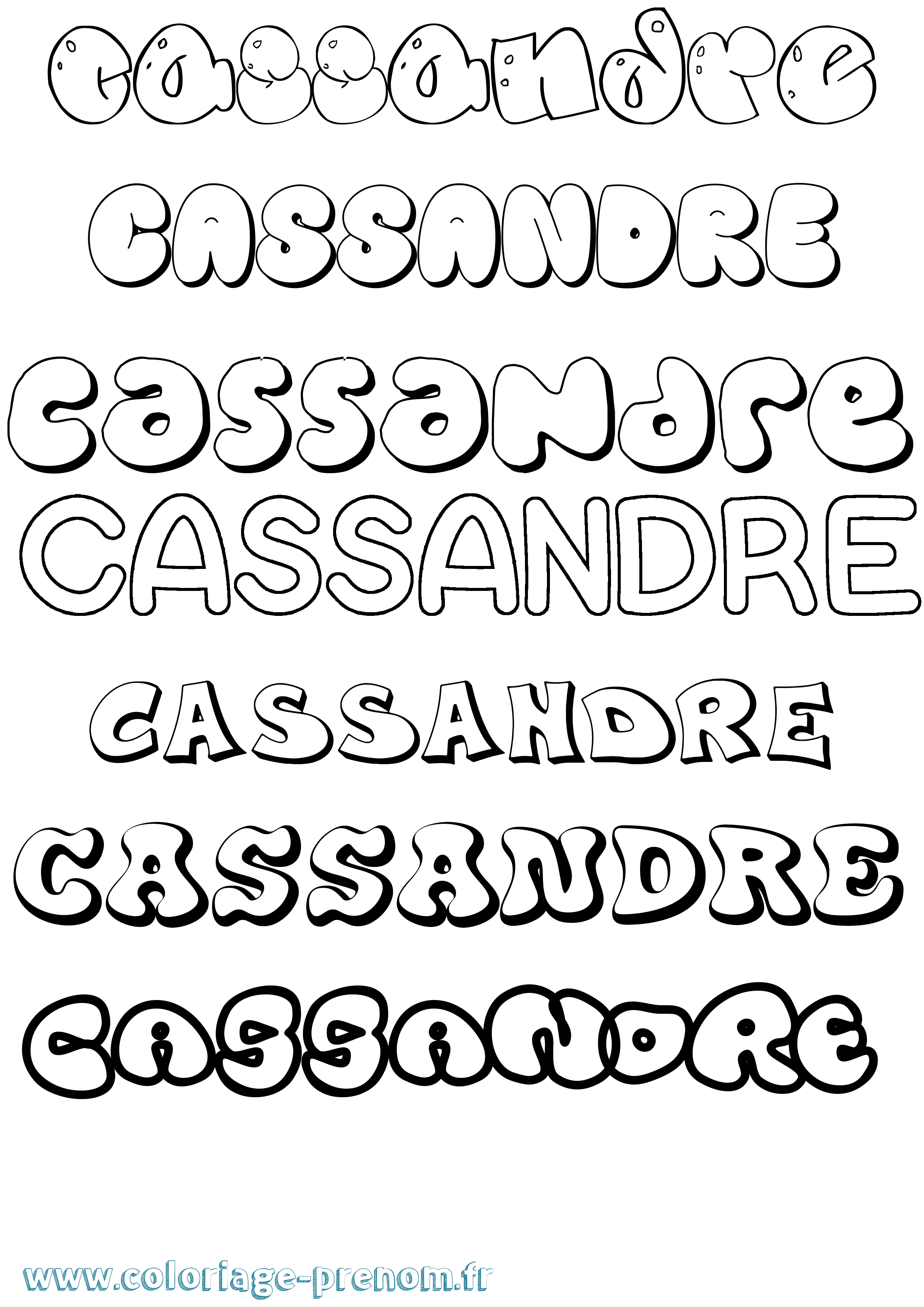 Coloriage prénom Cassandre Bubble