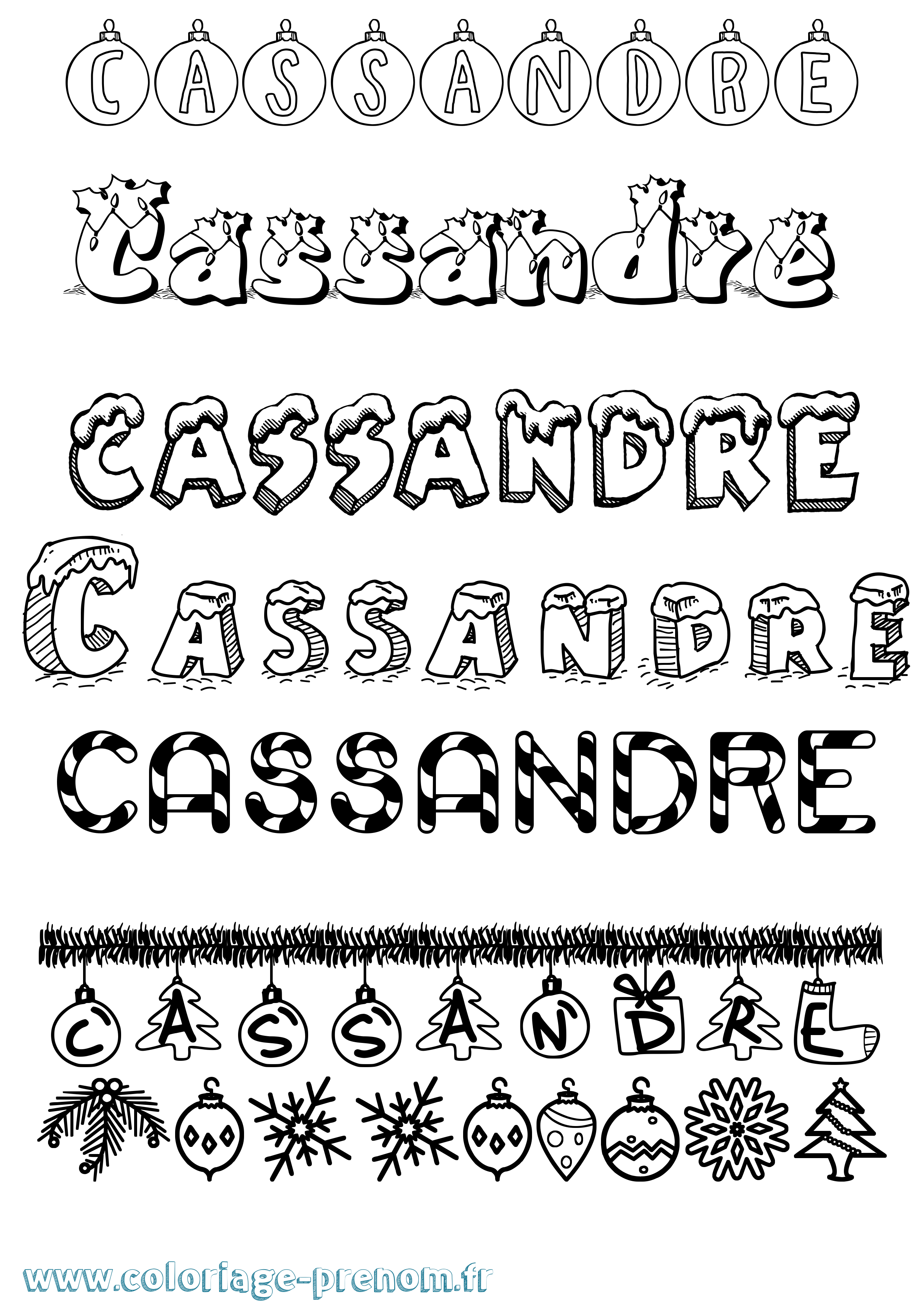 Coloriage prénom Cassandre Noël