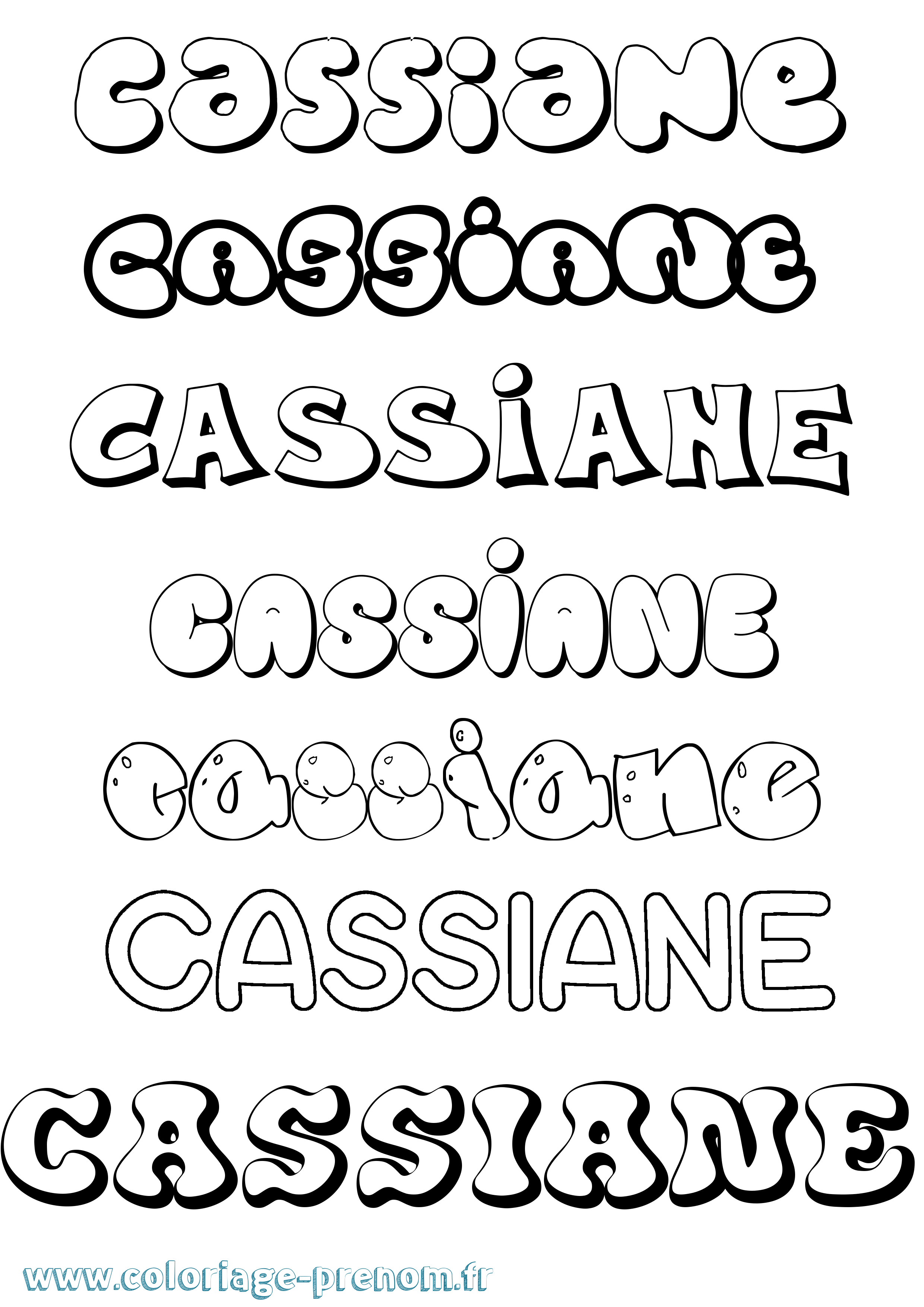Coloriage prénom Cassiane Bubble