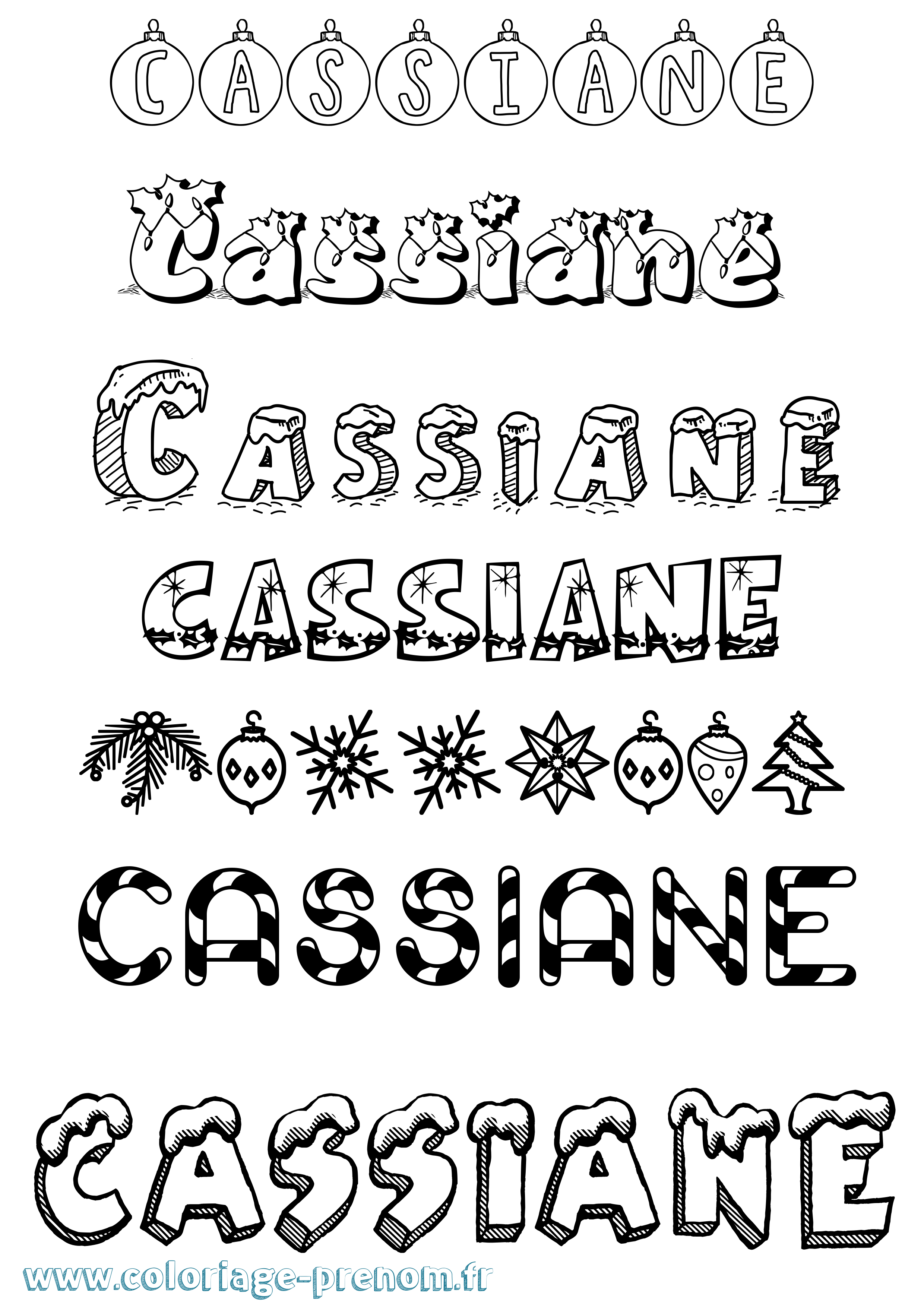 Coloriage Cassiane Noël Coloriage prénom Cassiane Noël