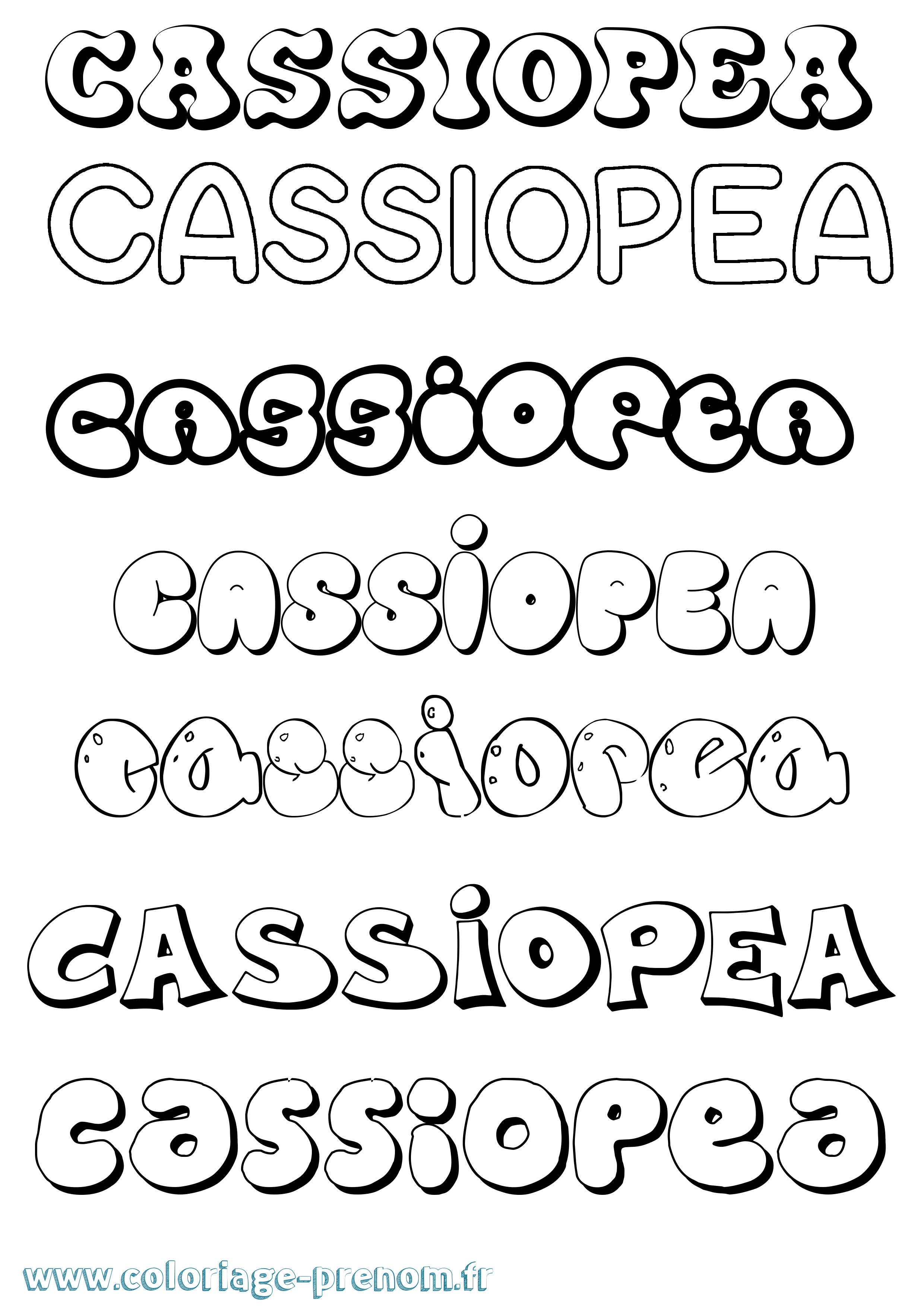 Coloriage prénom Cassiopea Bubble