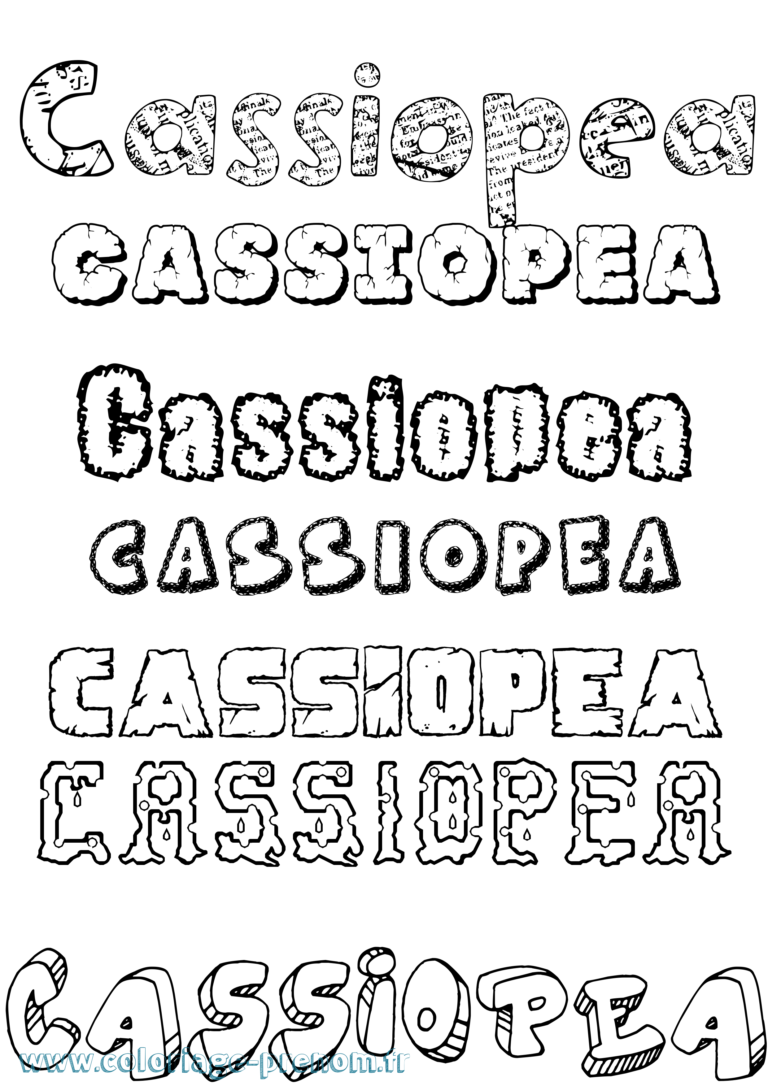 Coloriage prénom Cassiopea Destructuré