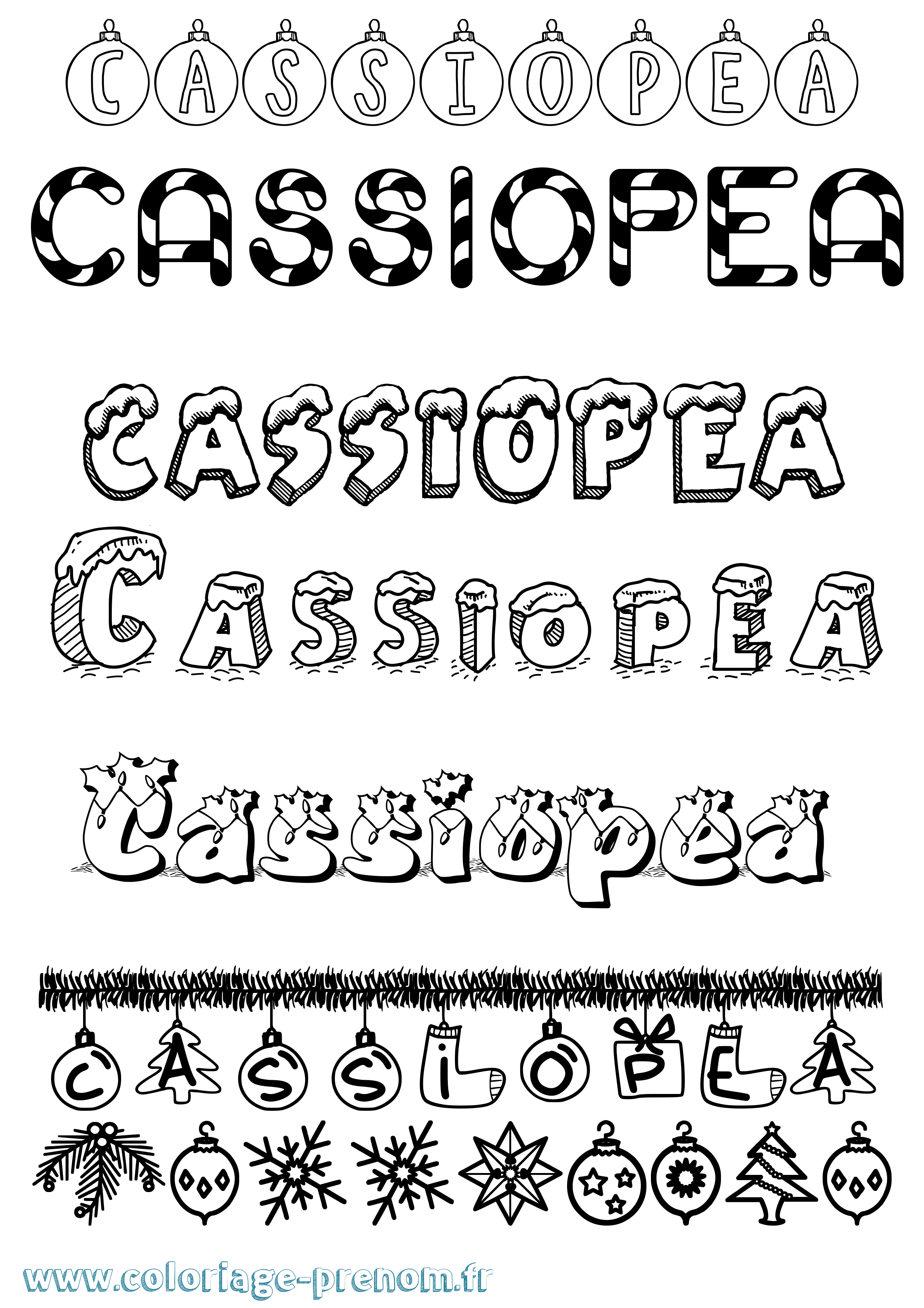 Coloriage prénom Cassiopea Noël