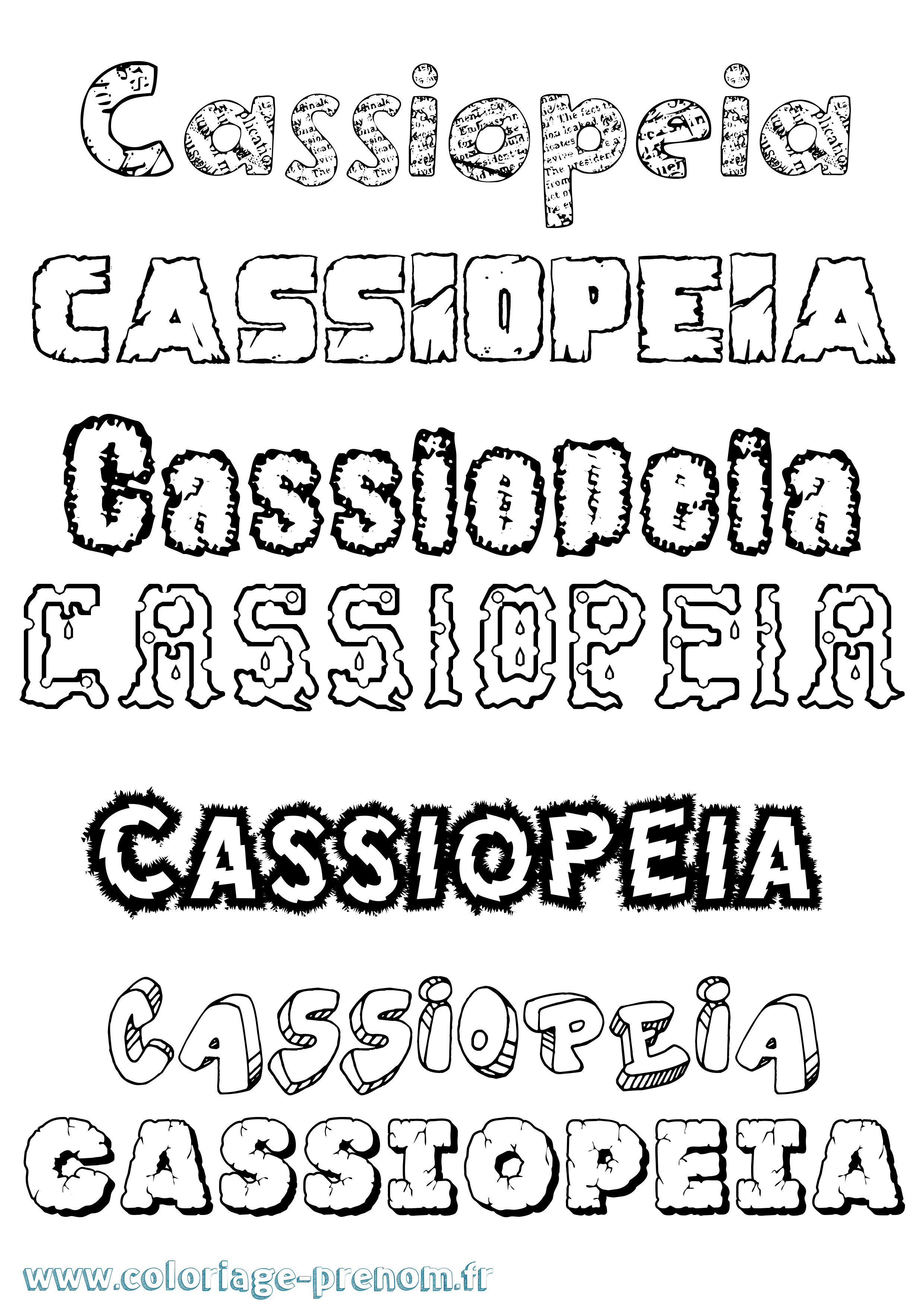 Coloriage prénom Cassiopeia Destructuré