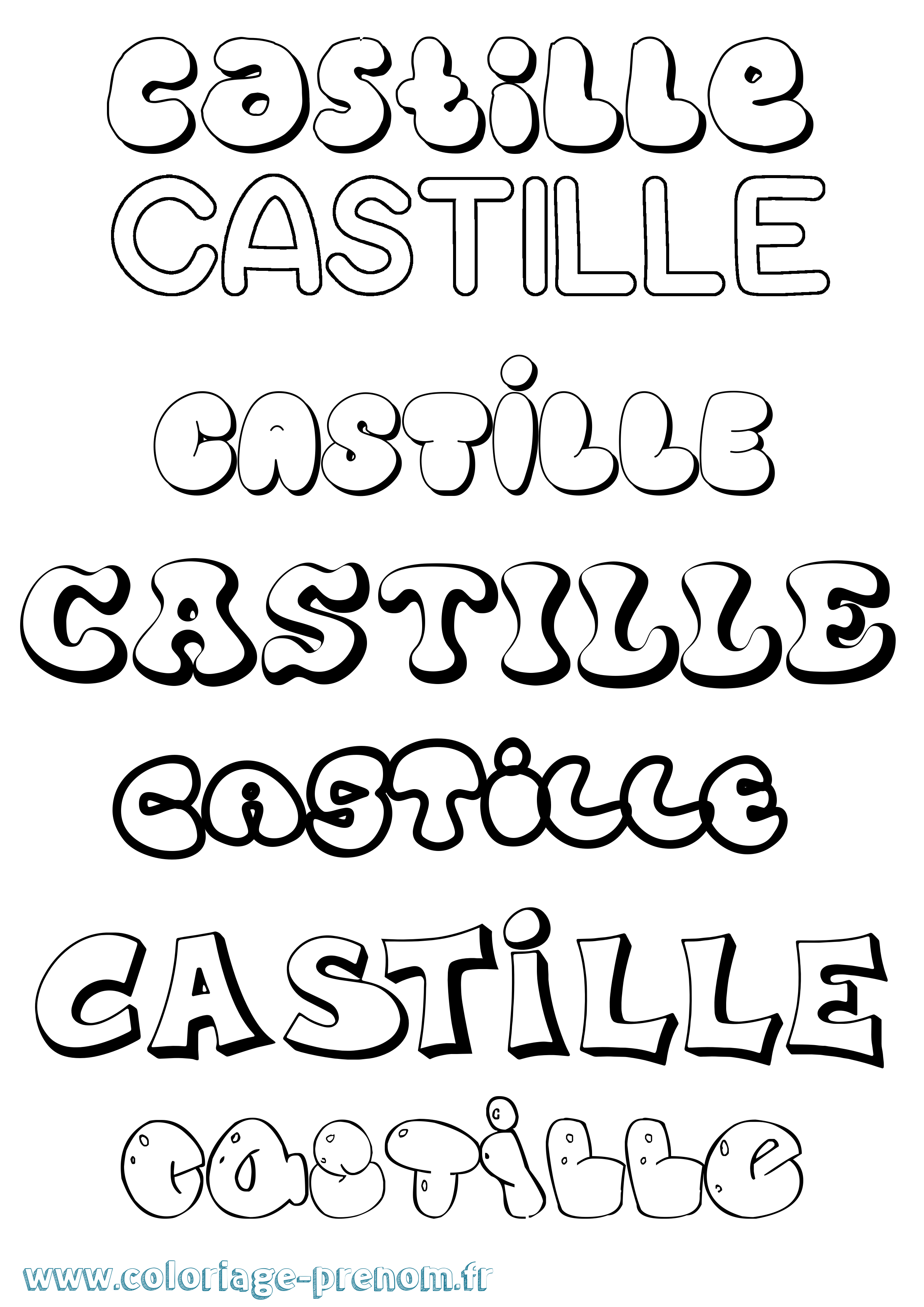 Coloriage prénom Castille Bubble
