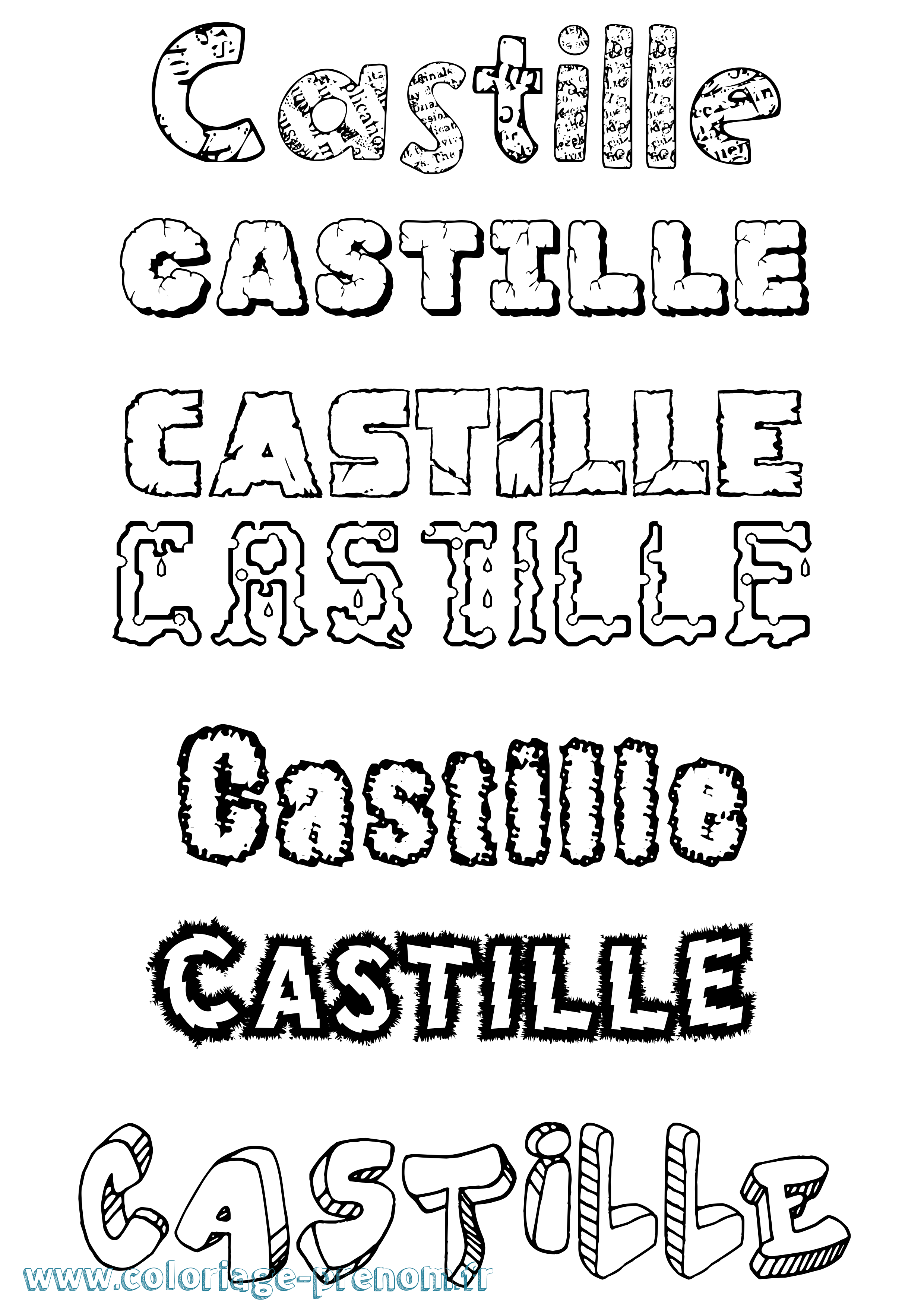 Coloriage prénom Castille Destructuré