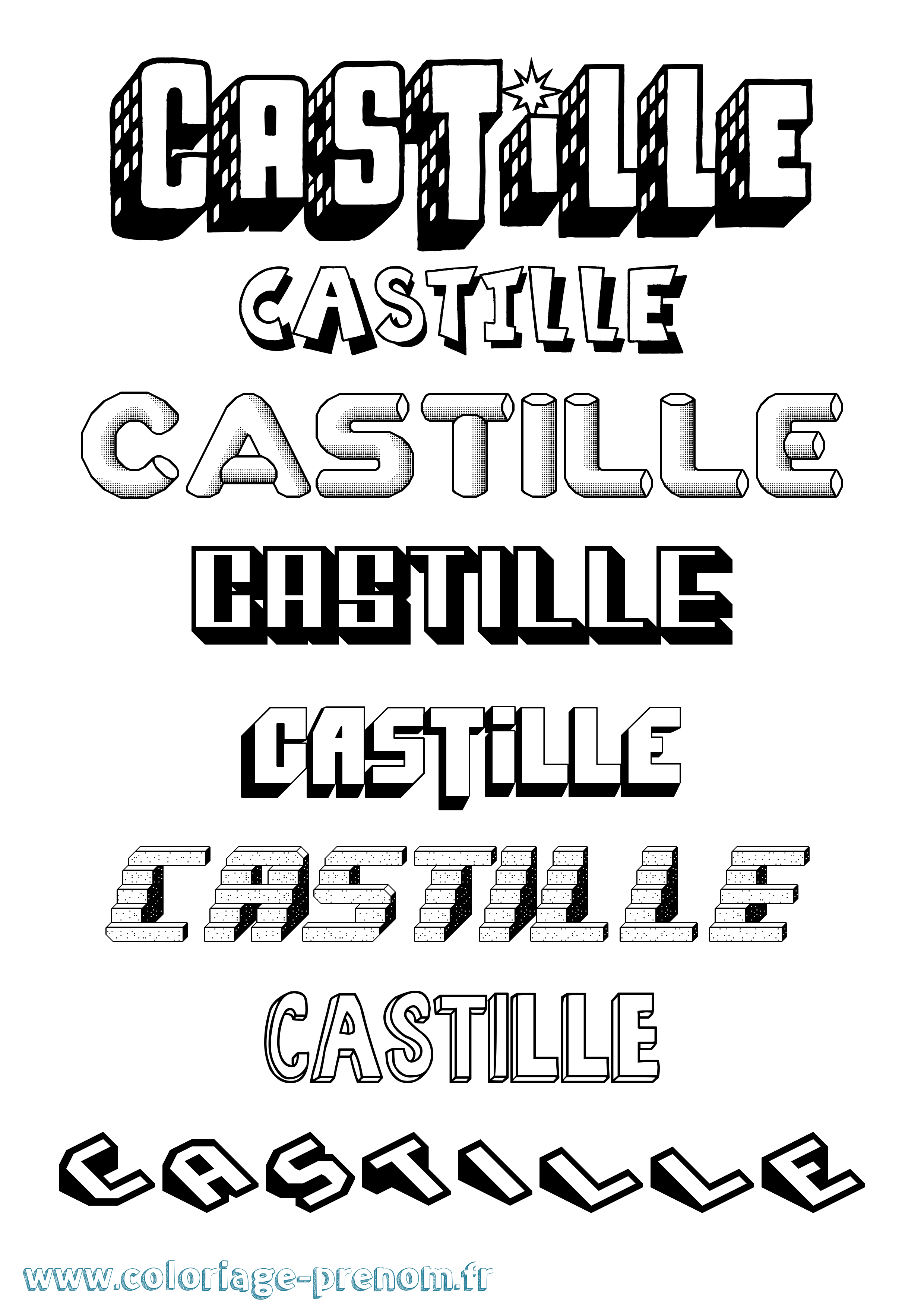 Coloriage prénom Castille Effet 3D