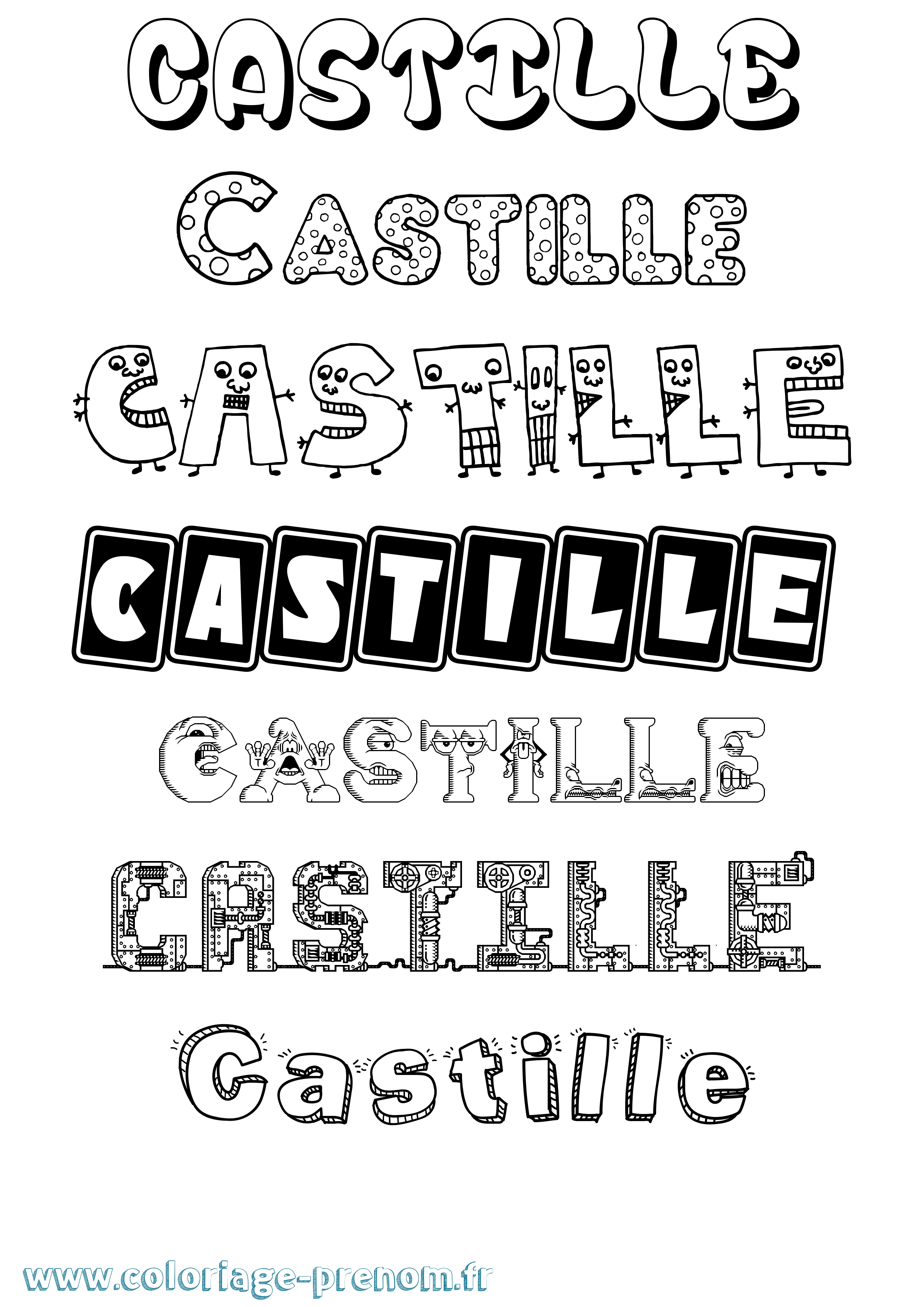Coloriage prénom Castille Fun