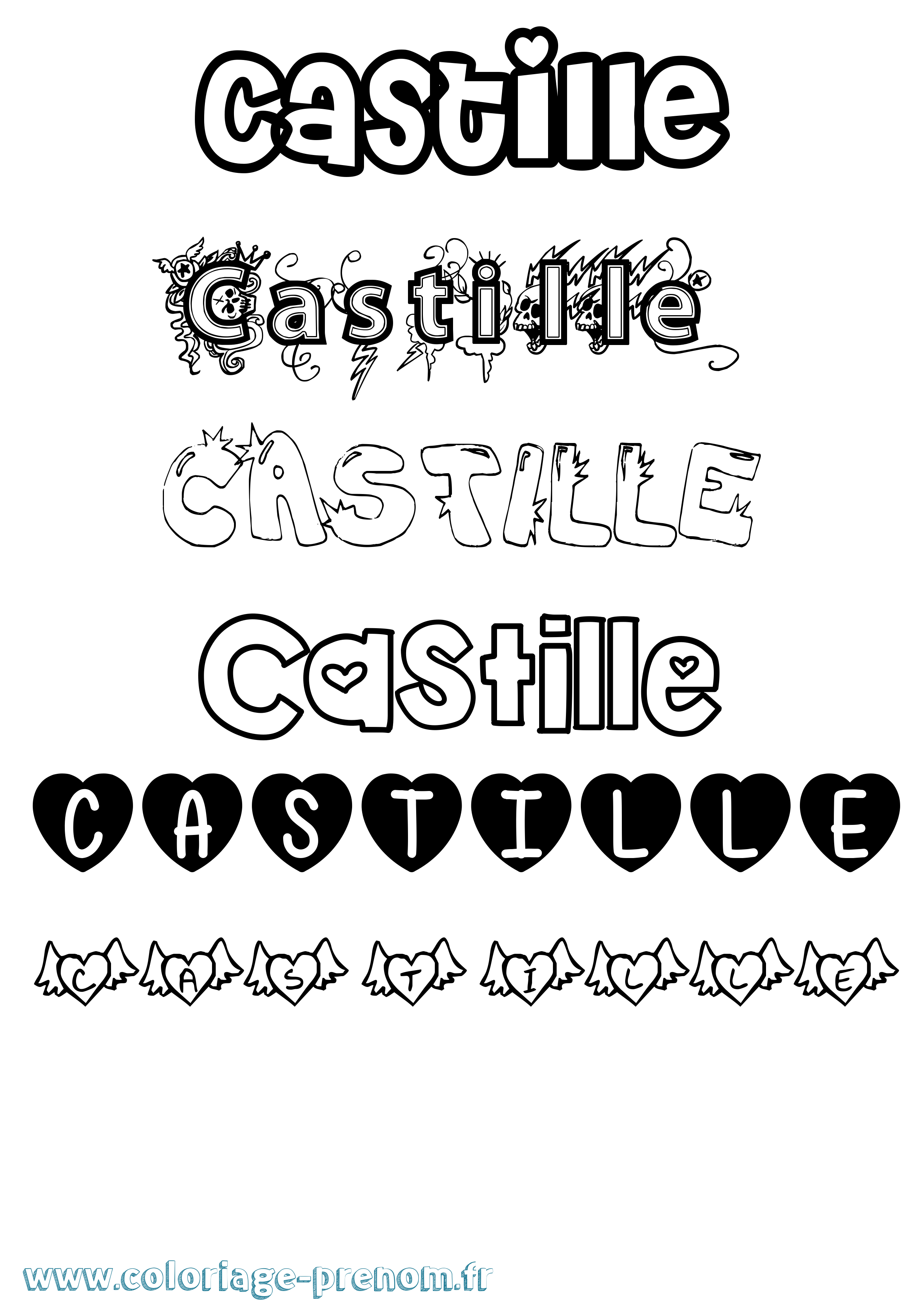 Coloriage prénom Castille Girly