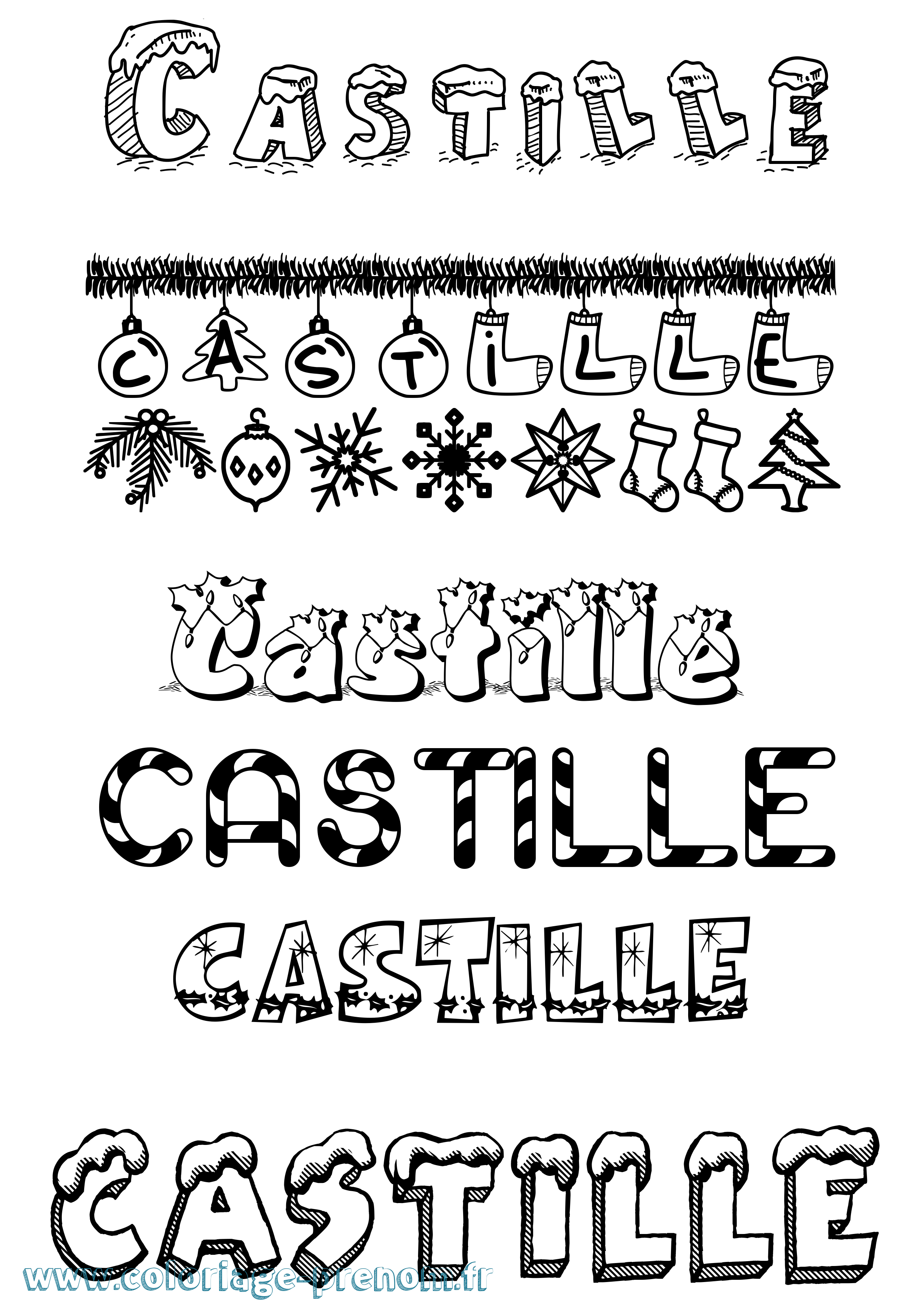 Coloriage prénom Castille Noël