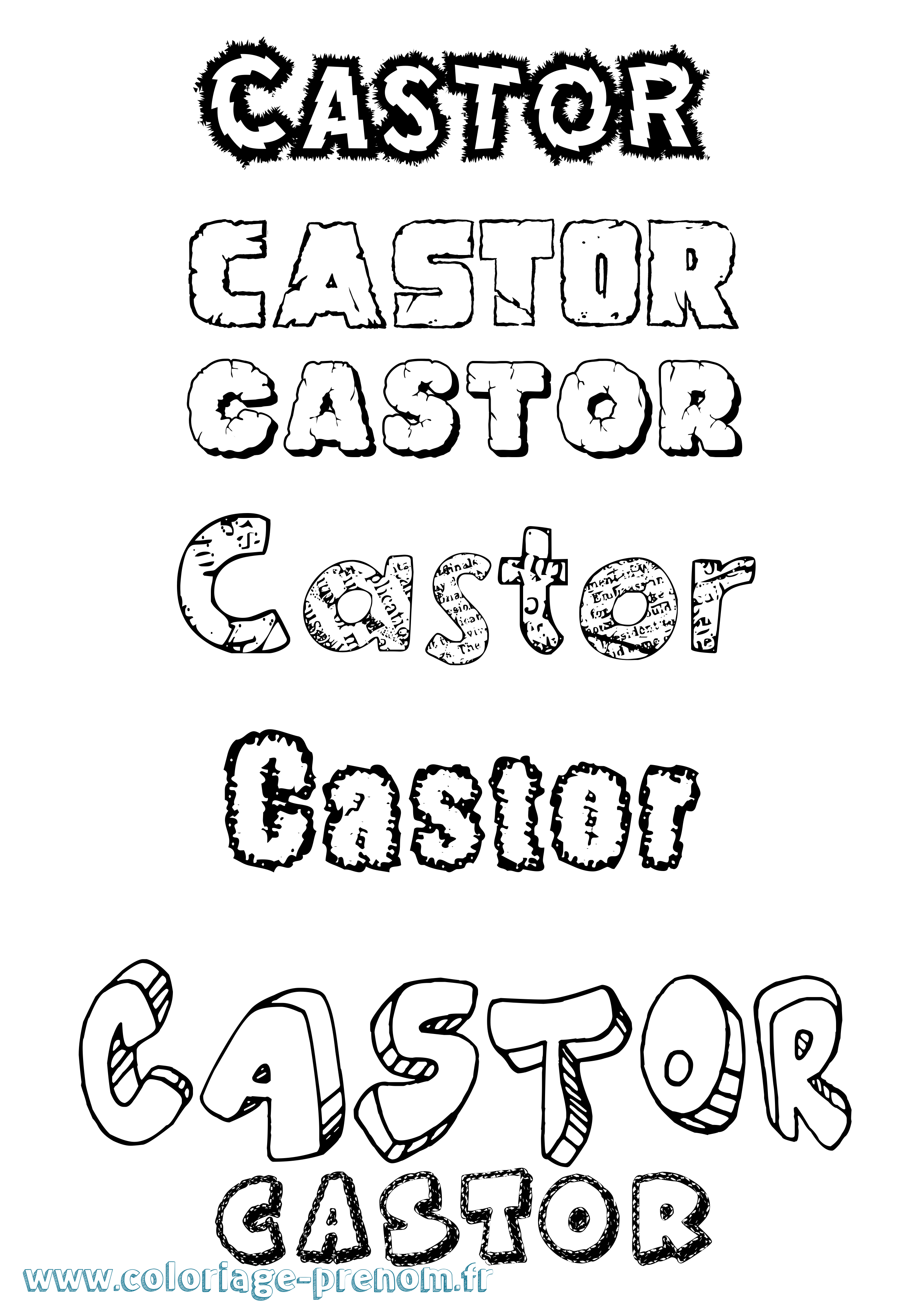 Coloriage prénom Castor Destructuré