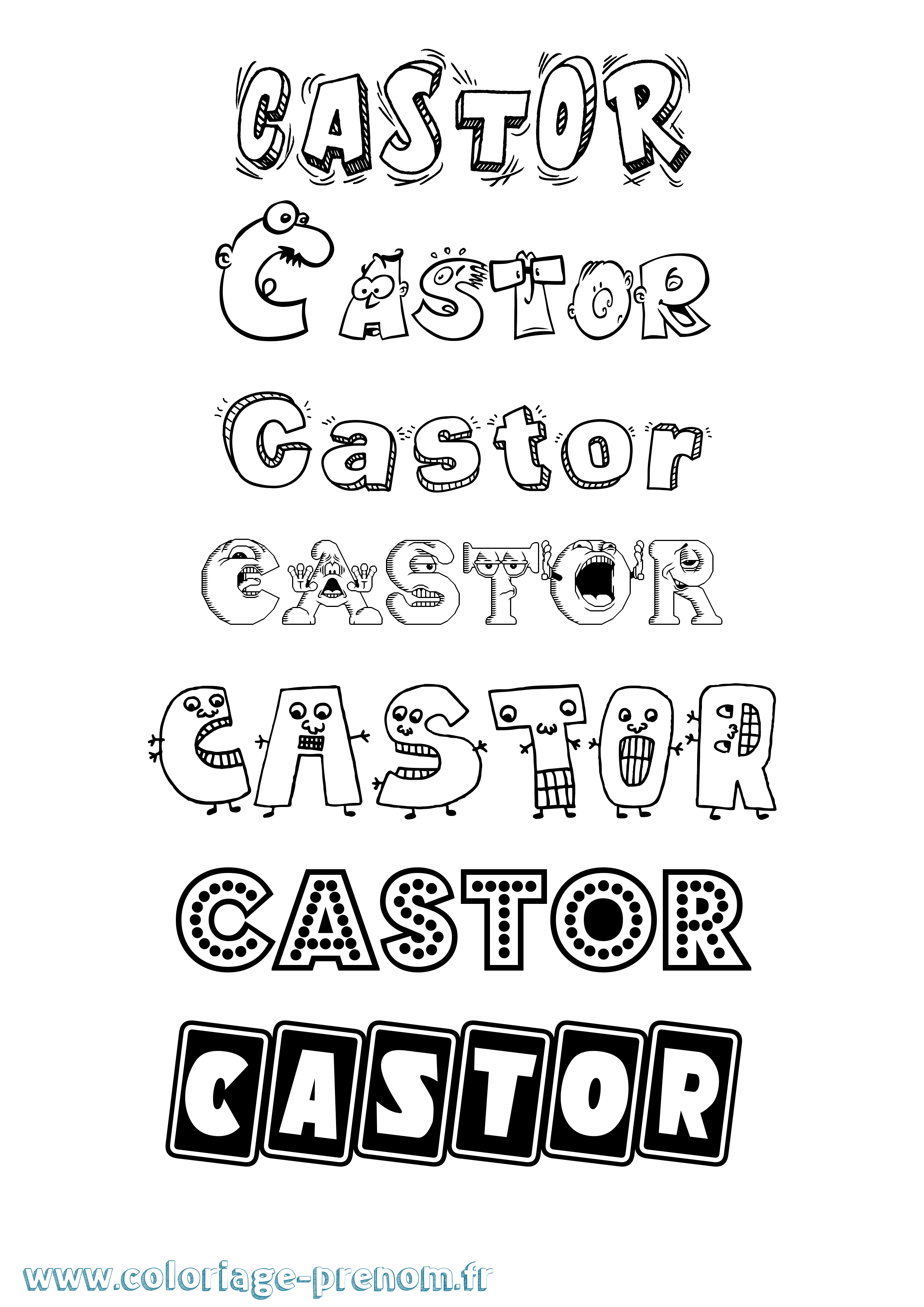 Coloriage prénom Castor Fun
