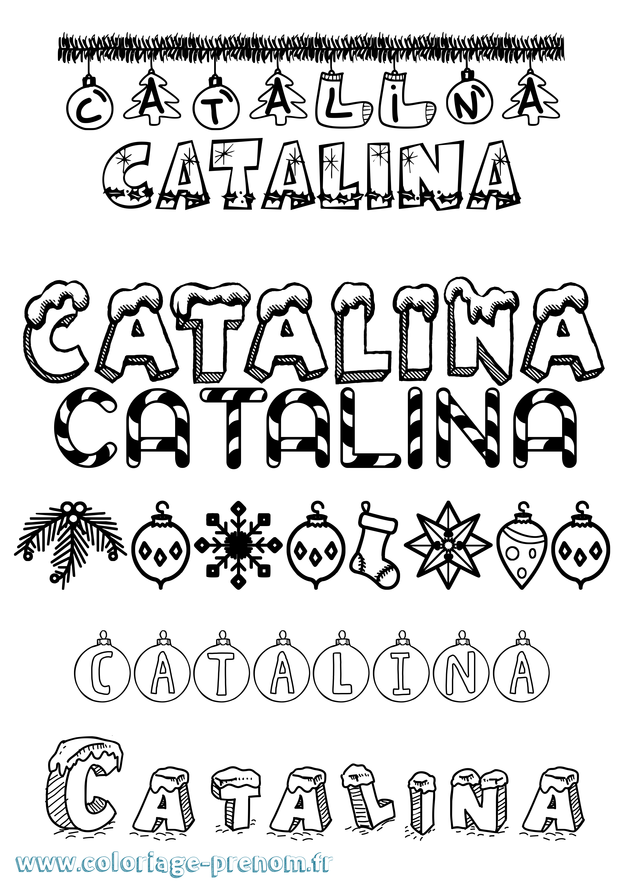 Coloriage prénom Catalina Noël