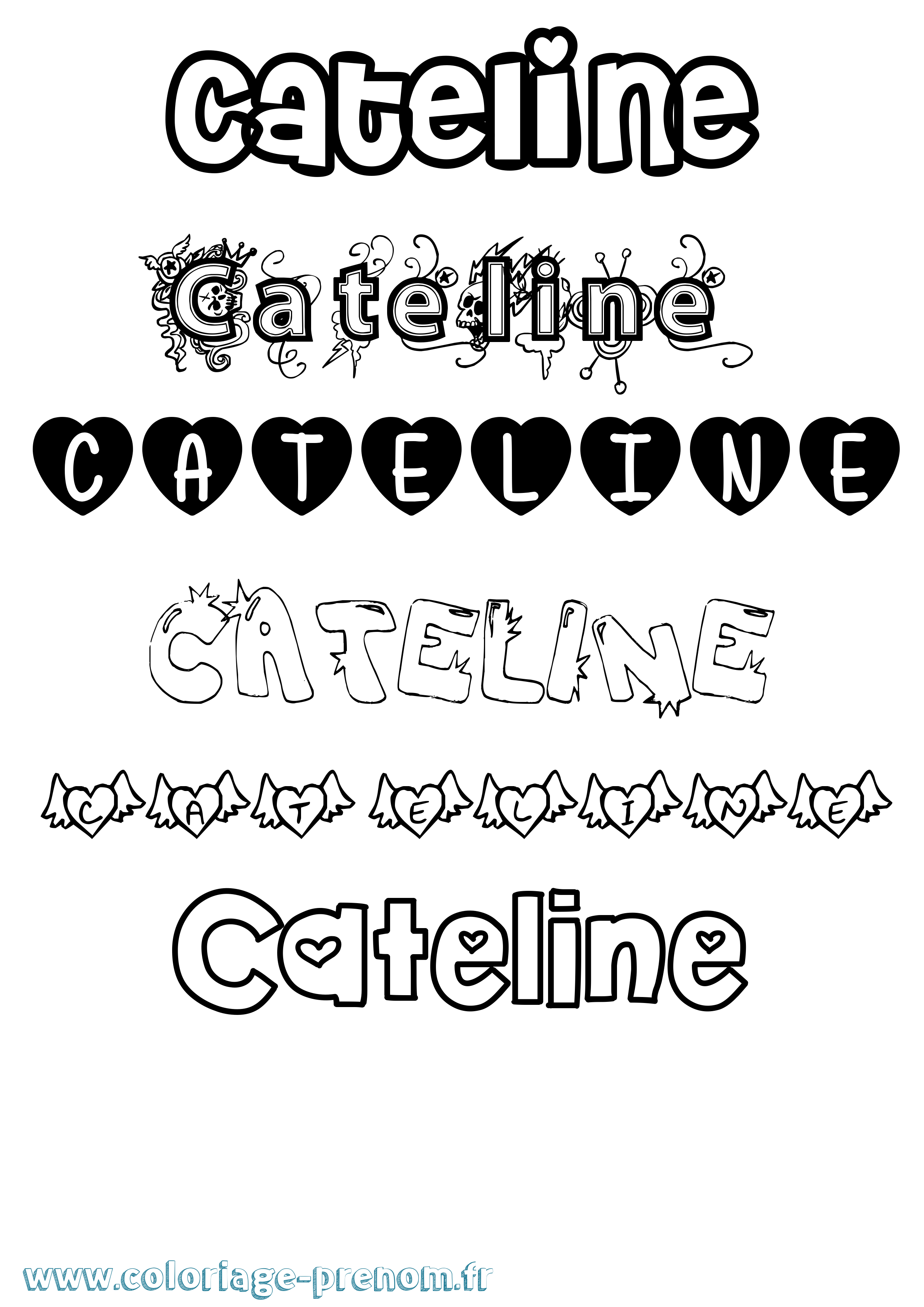 Coloriage prénom Cateline Girly