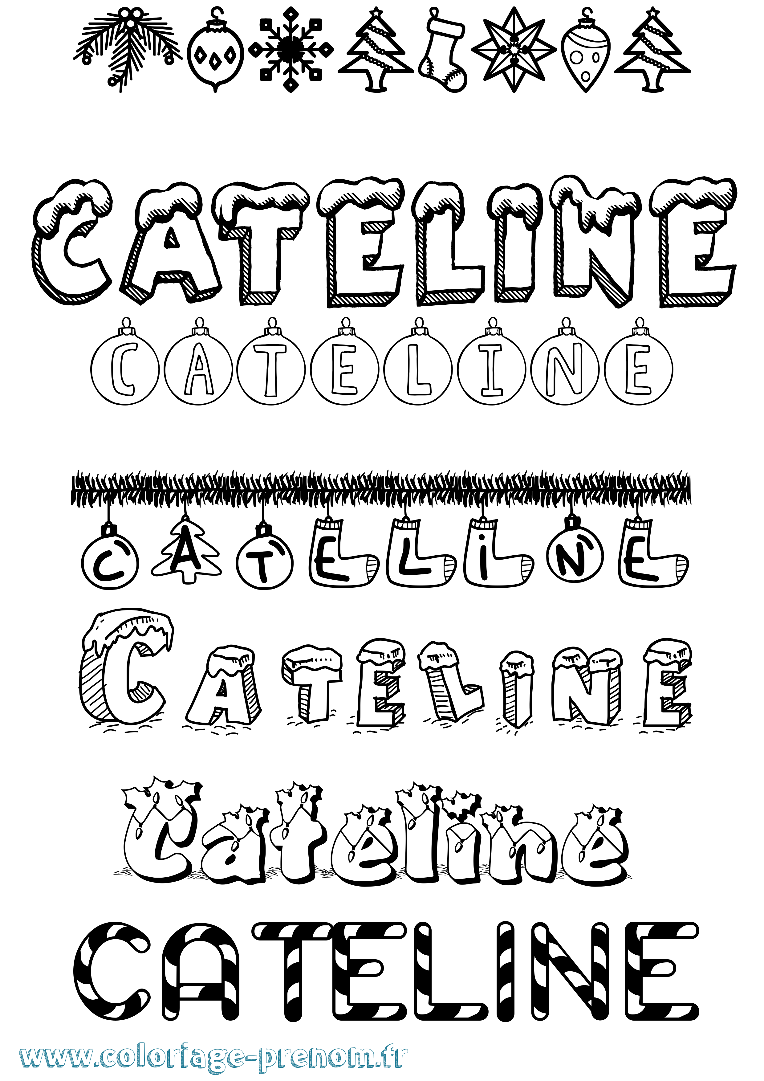 Coloriage prénom Cateline Noël