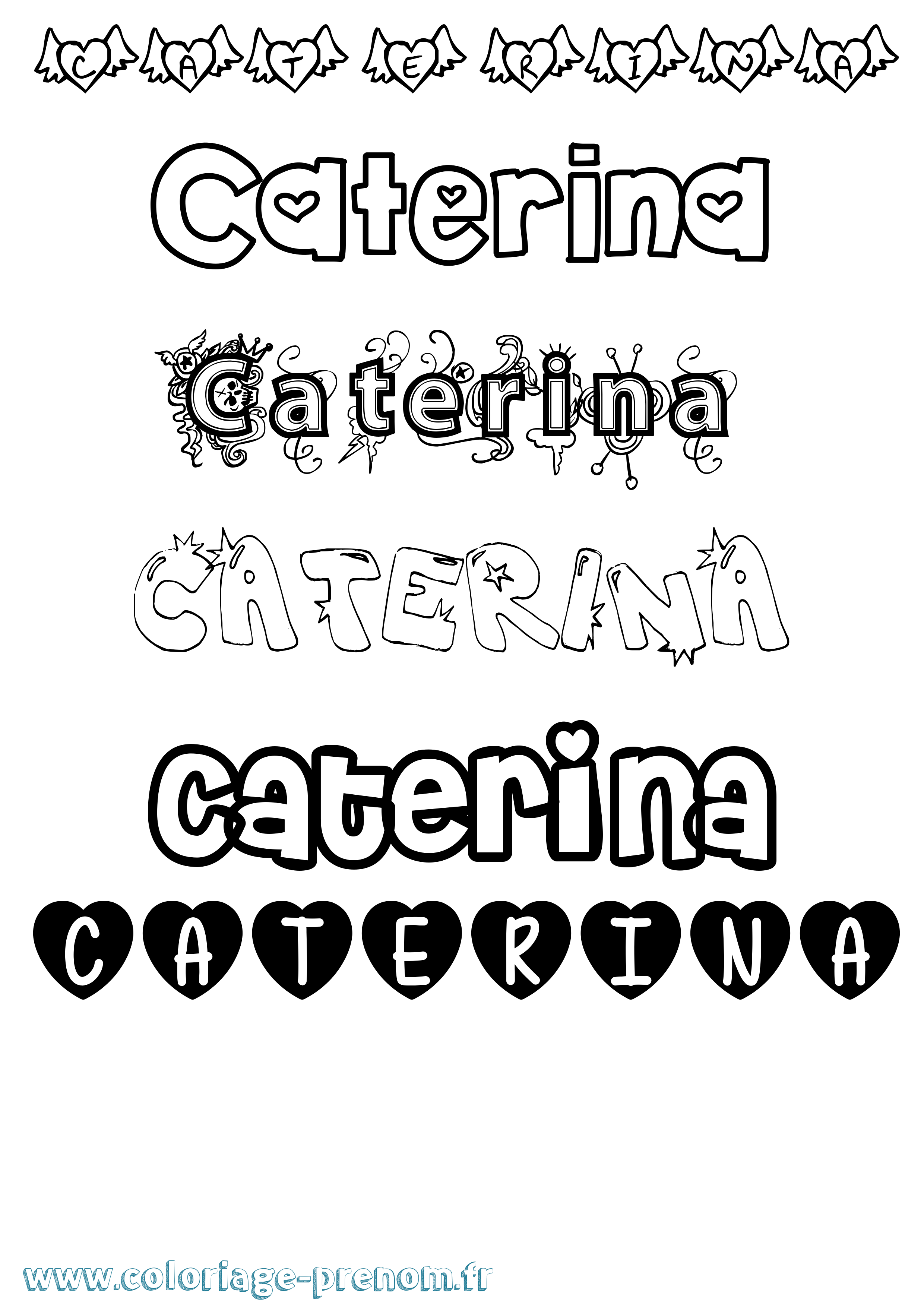 Coloriage prénom Caterina Girly