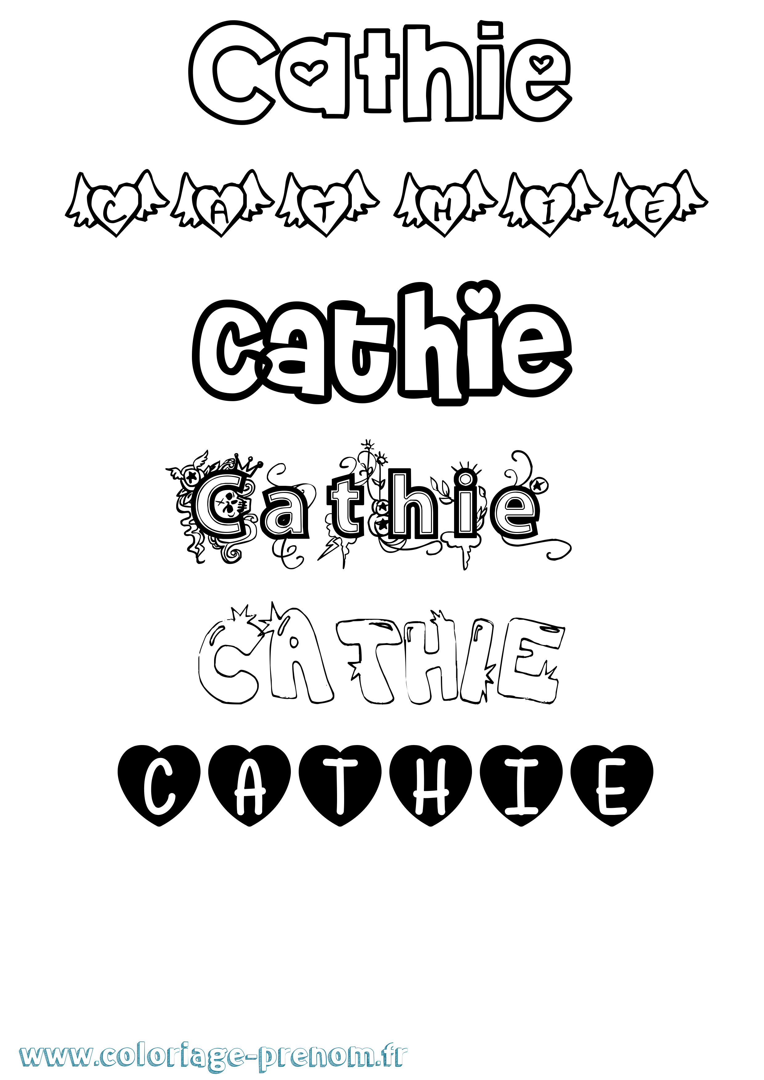 Coloriage prénom Cathie Girly