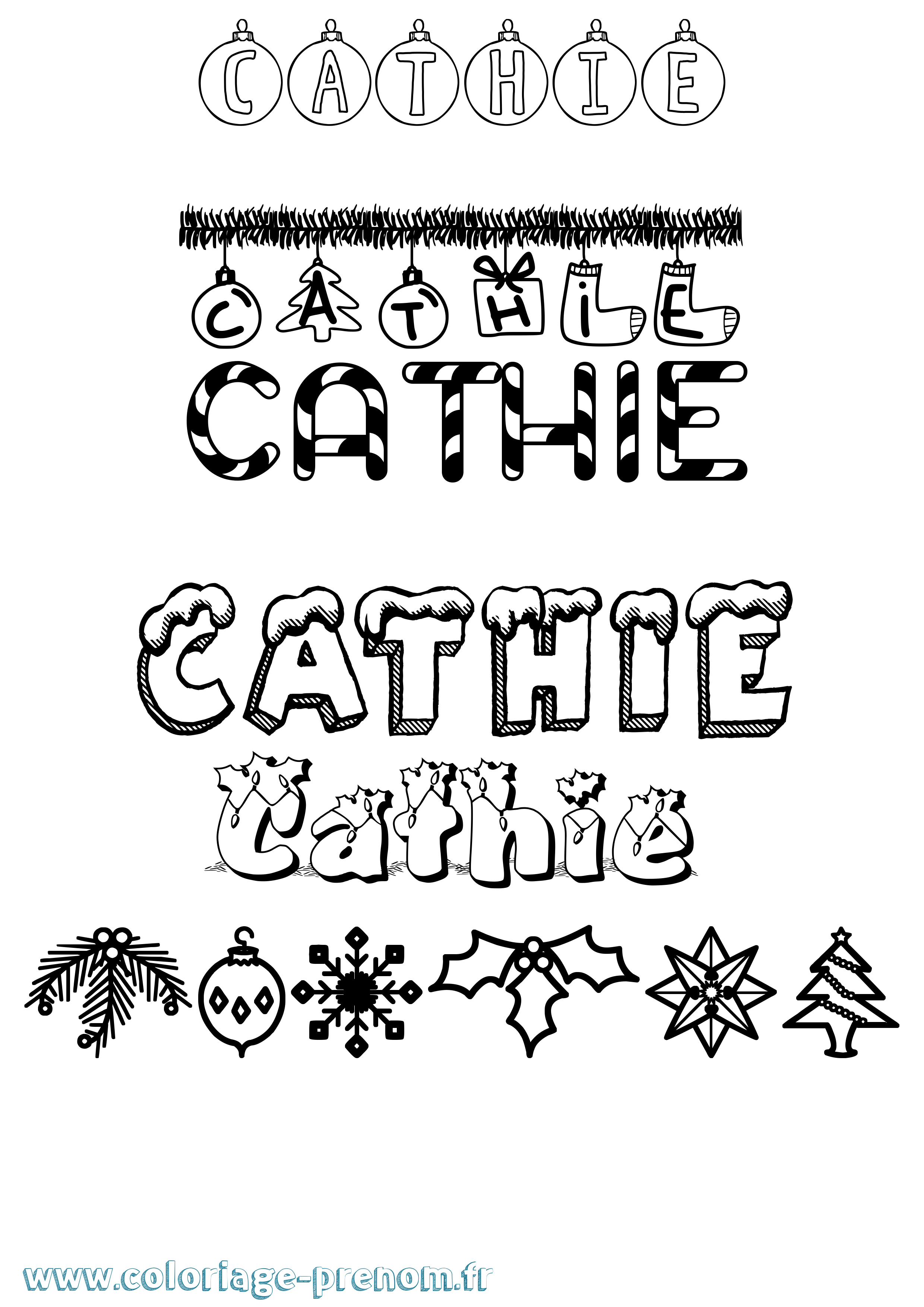 Coloriage prénom Cathie Noël