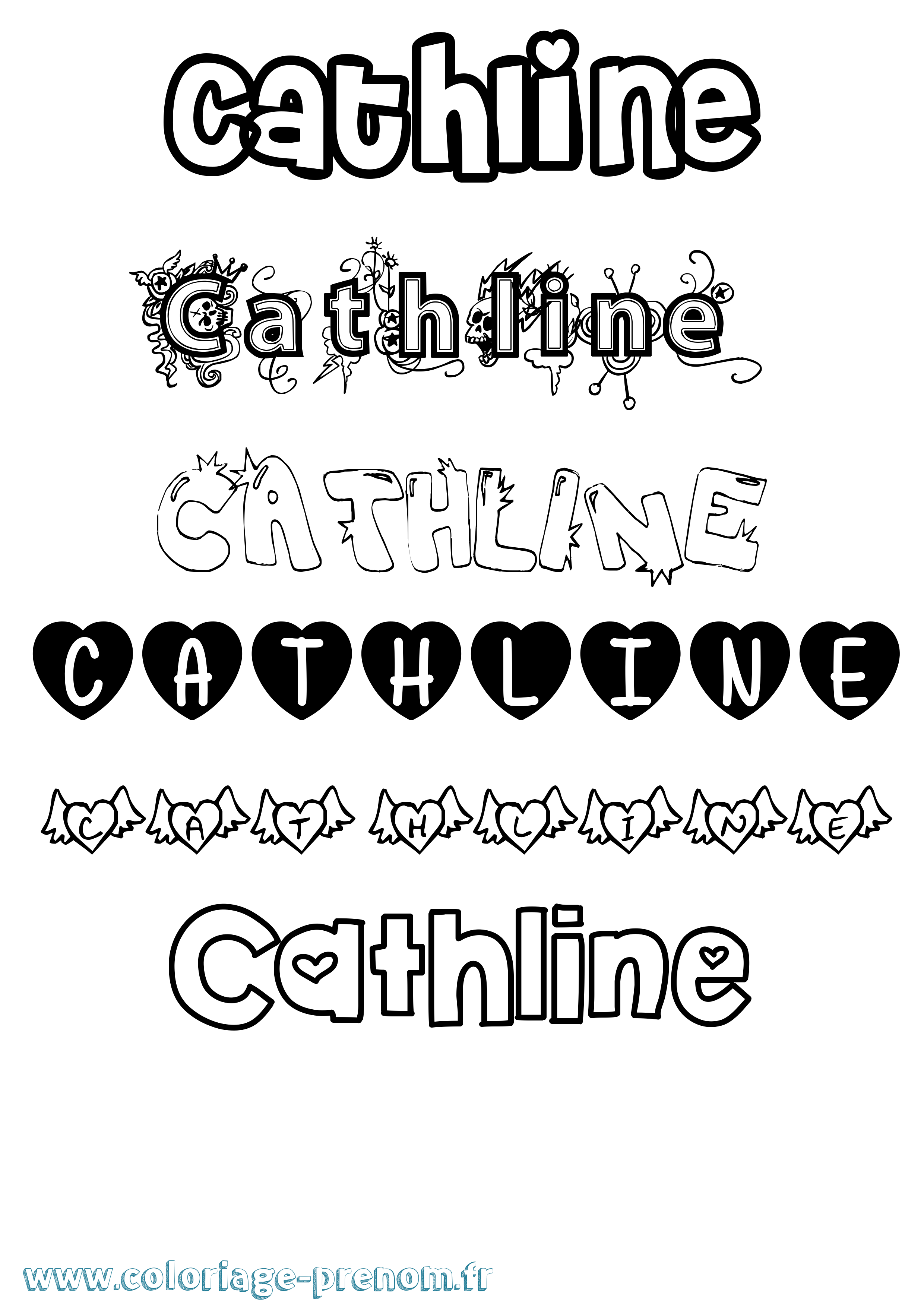 Coloriage prénom Cathline Girly