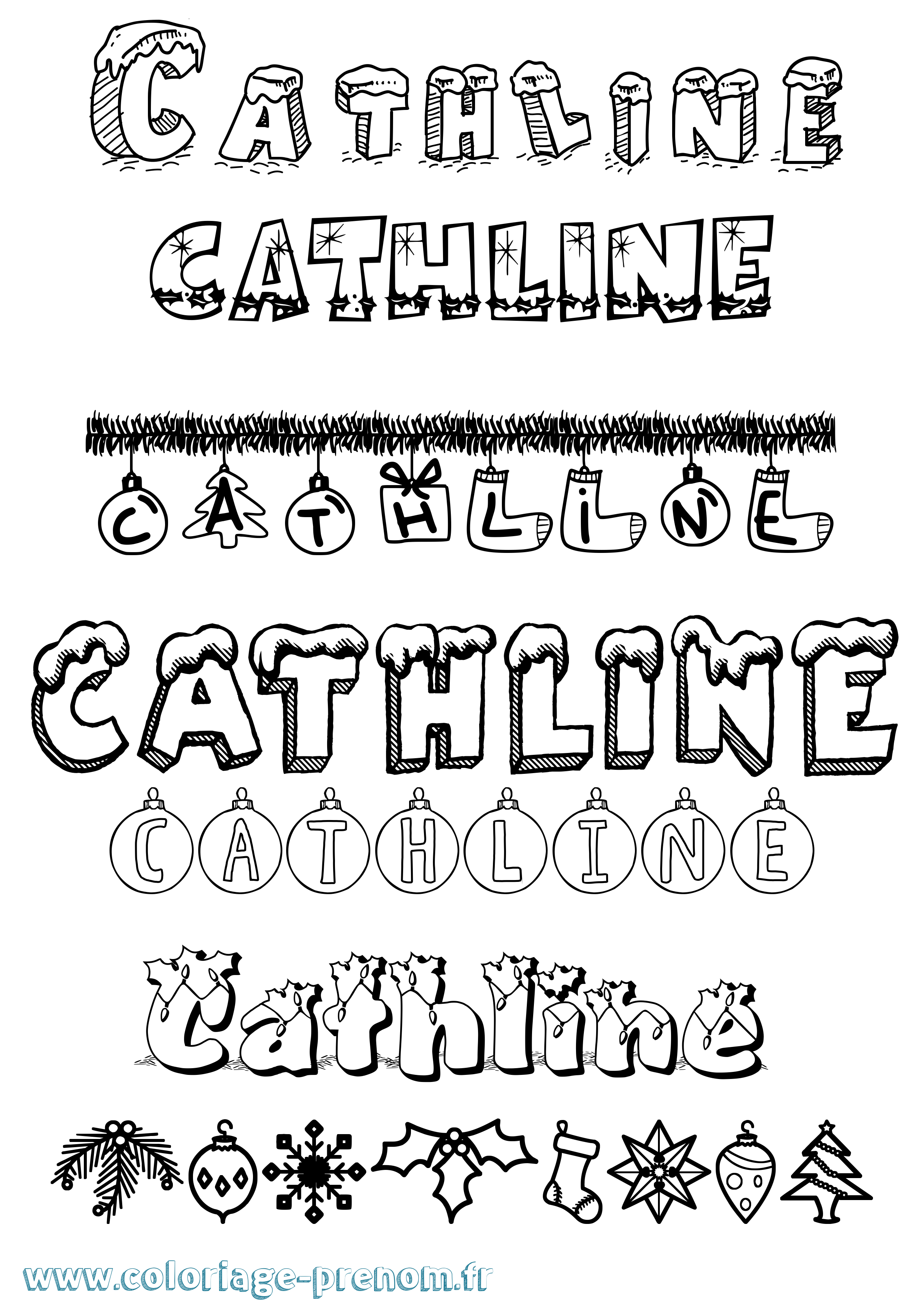 Coloriage prénom Cathline Noël
