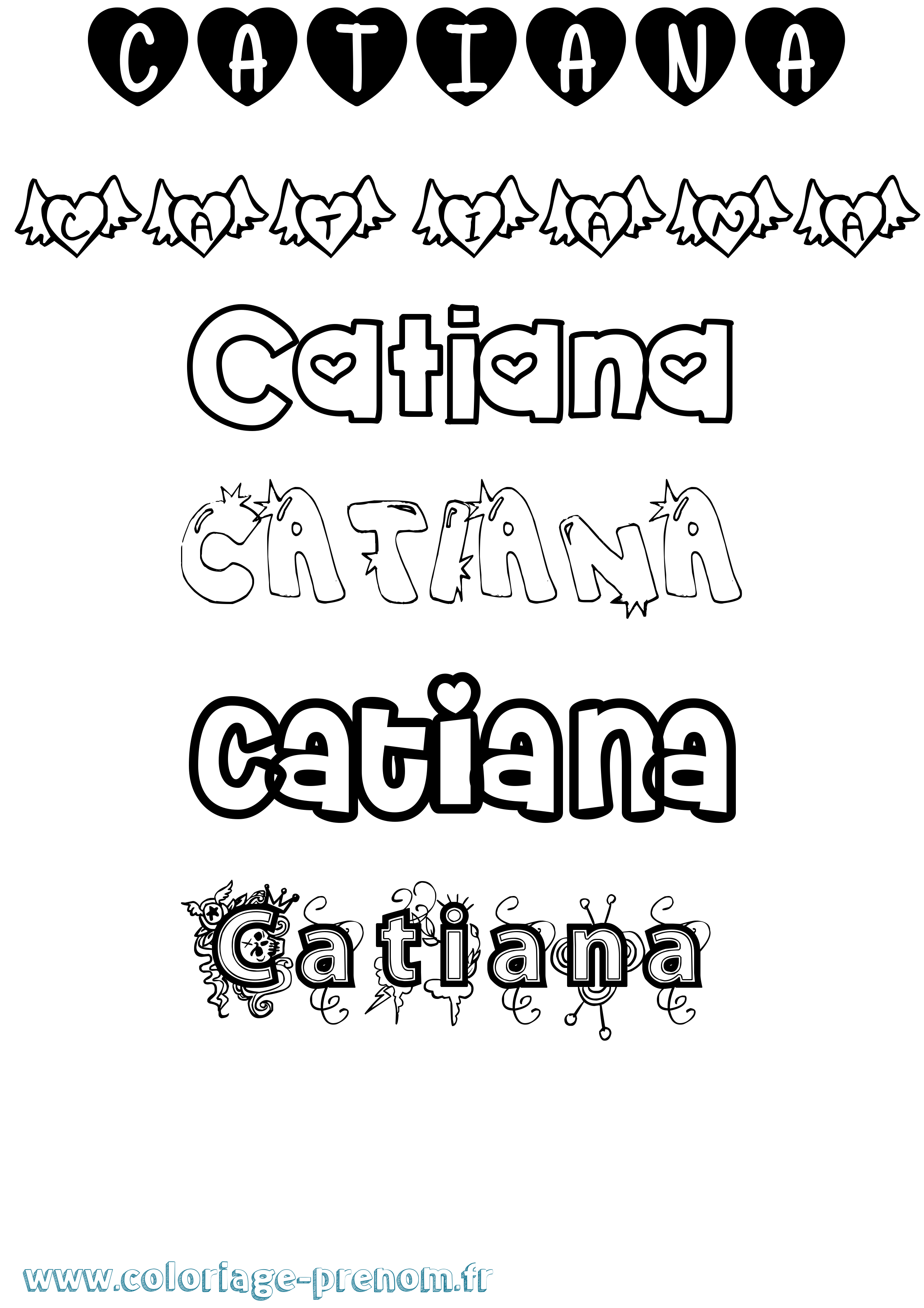Coloriage prénom Catiana Girly